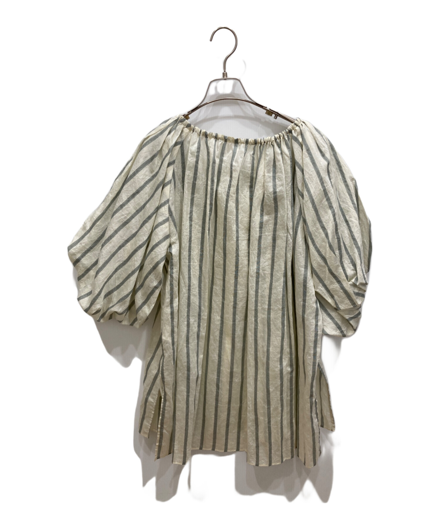 中古・古着通販】Uhr (ウーア) Striped Volume Sleeve Blouse 