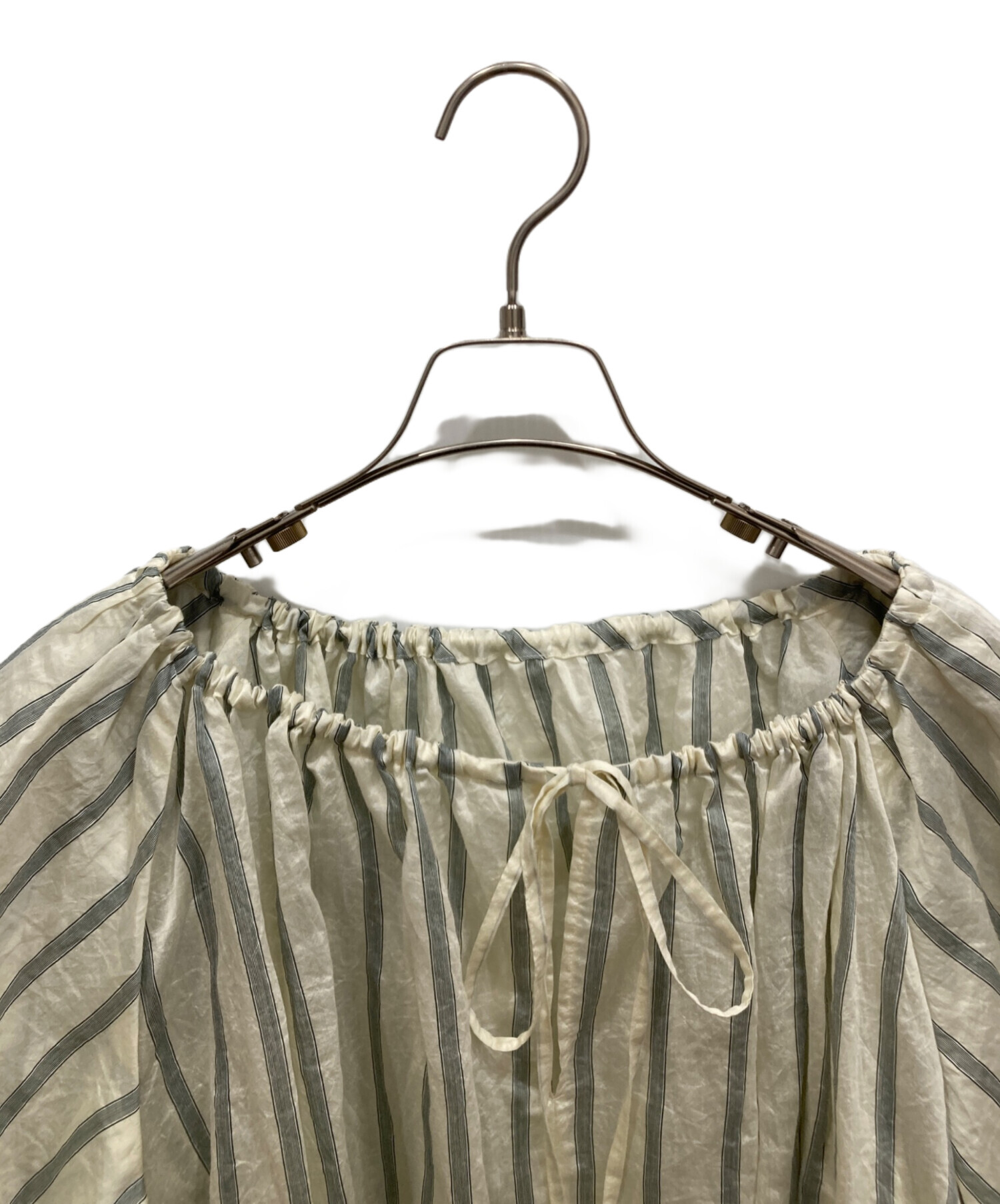 中古・古着通販】Uhr (ウーア) Striped Volume Sleeve Blouse 