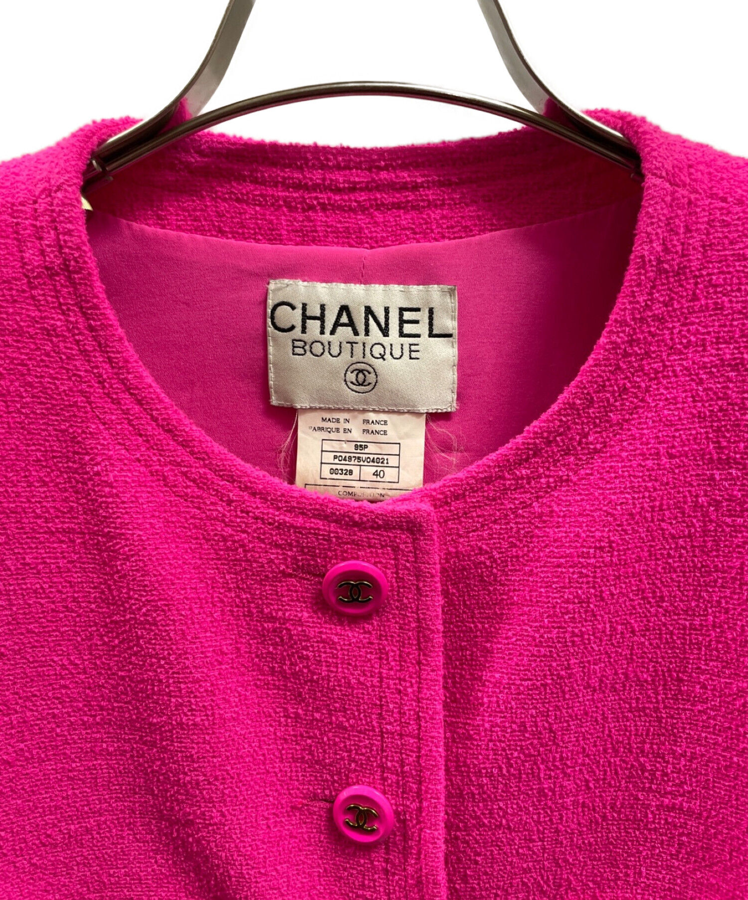 中古・古着通販】CHANEL (シャネル) ノーカラージャケット ピンク 