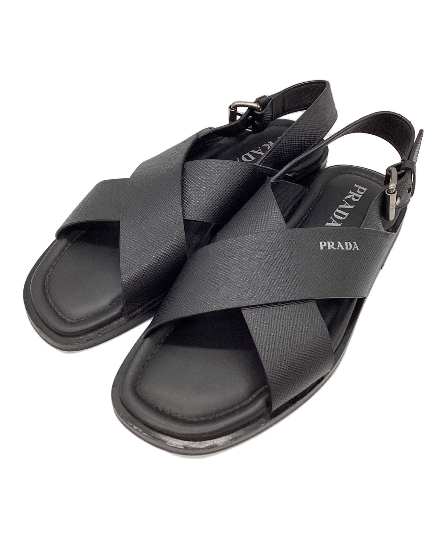 プラダ サイズ:6 レザー クロスストラップ サンダル 黒 2X3033