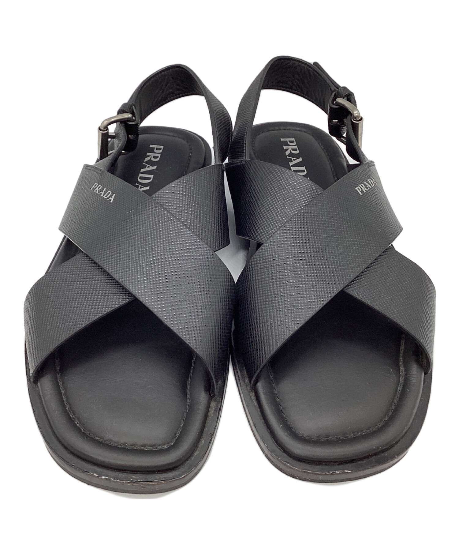 中古・古着通販】PRADA (プラダ) クロスストラップサンダル ブラック 