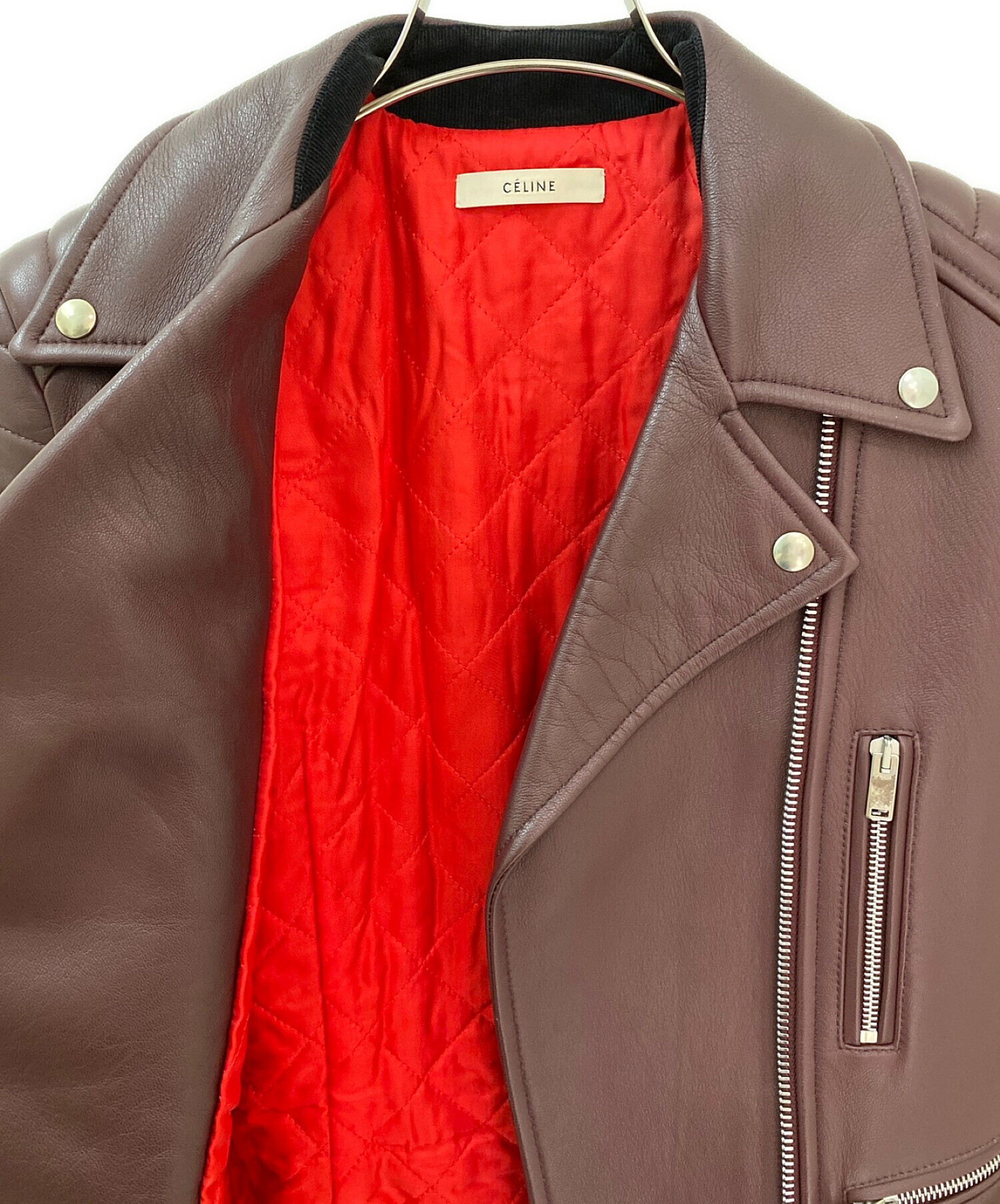 セリーヌ　CELINE フィービー期　ライダース　レザージャケット　ワイン セリーヌ CELINE フィービー期 ライダース レザージャケット ワイン