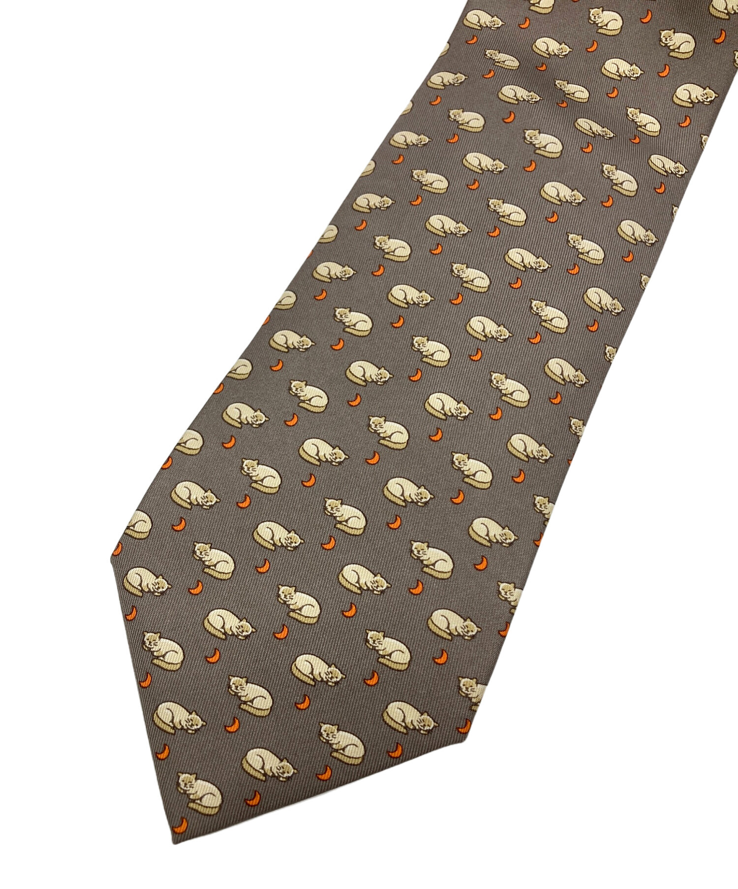 中古・古着通販】HERMES (エルメス) ネコ柄ネクタイ グレー サイズ
