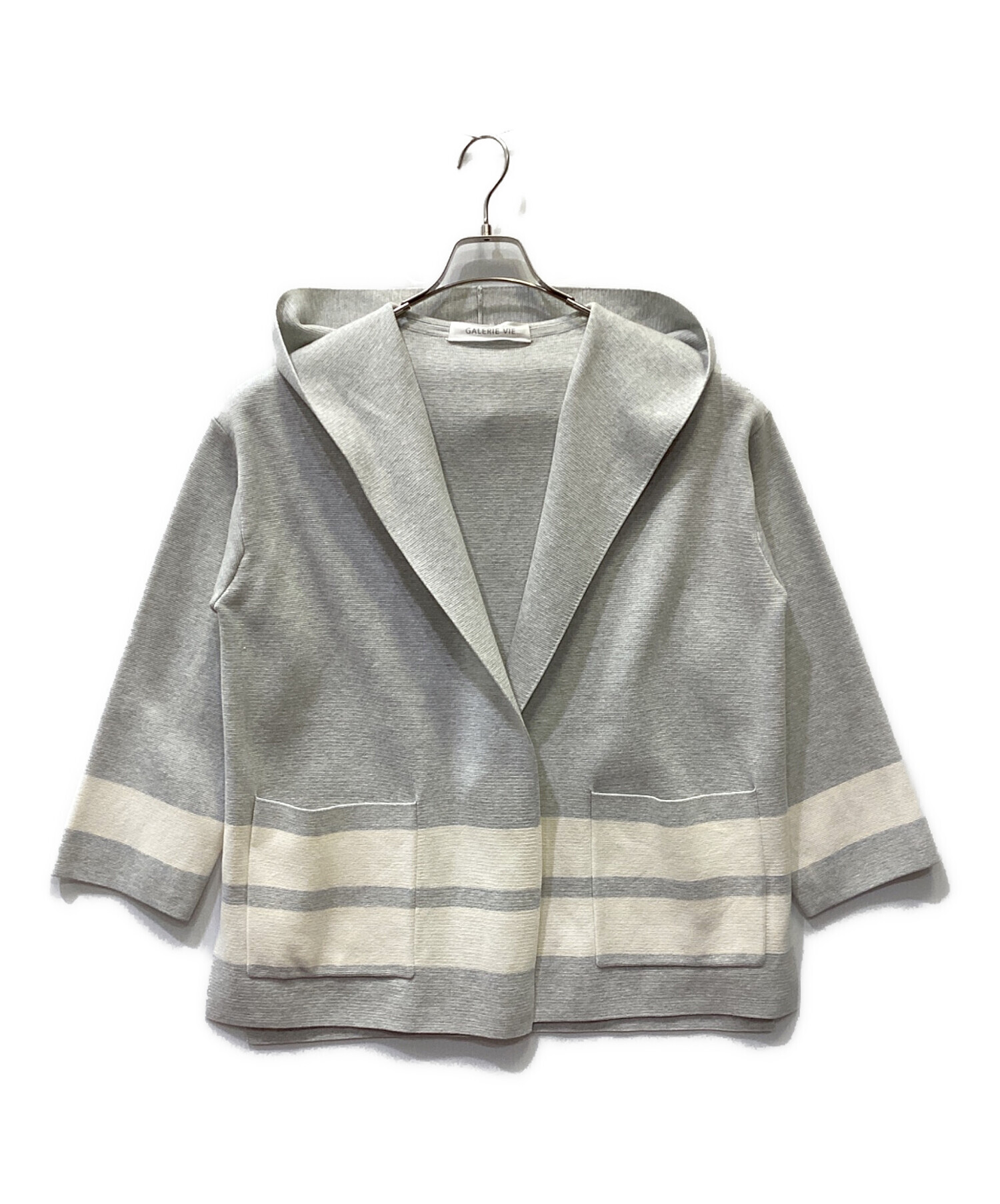 【美品】GALERIE VIE コットンシルク フーデッドコート　グレー　36 中古・古着通販】GALERIE VIE (ギャルリーヴィー) コットンシルク