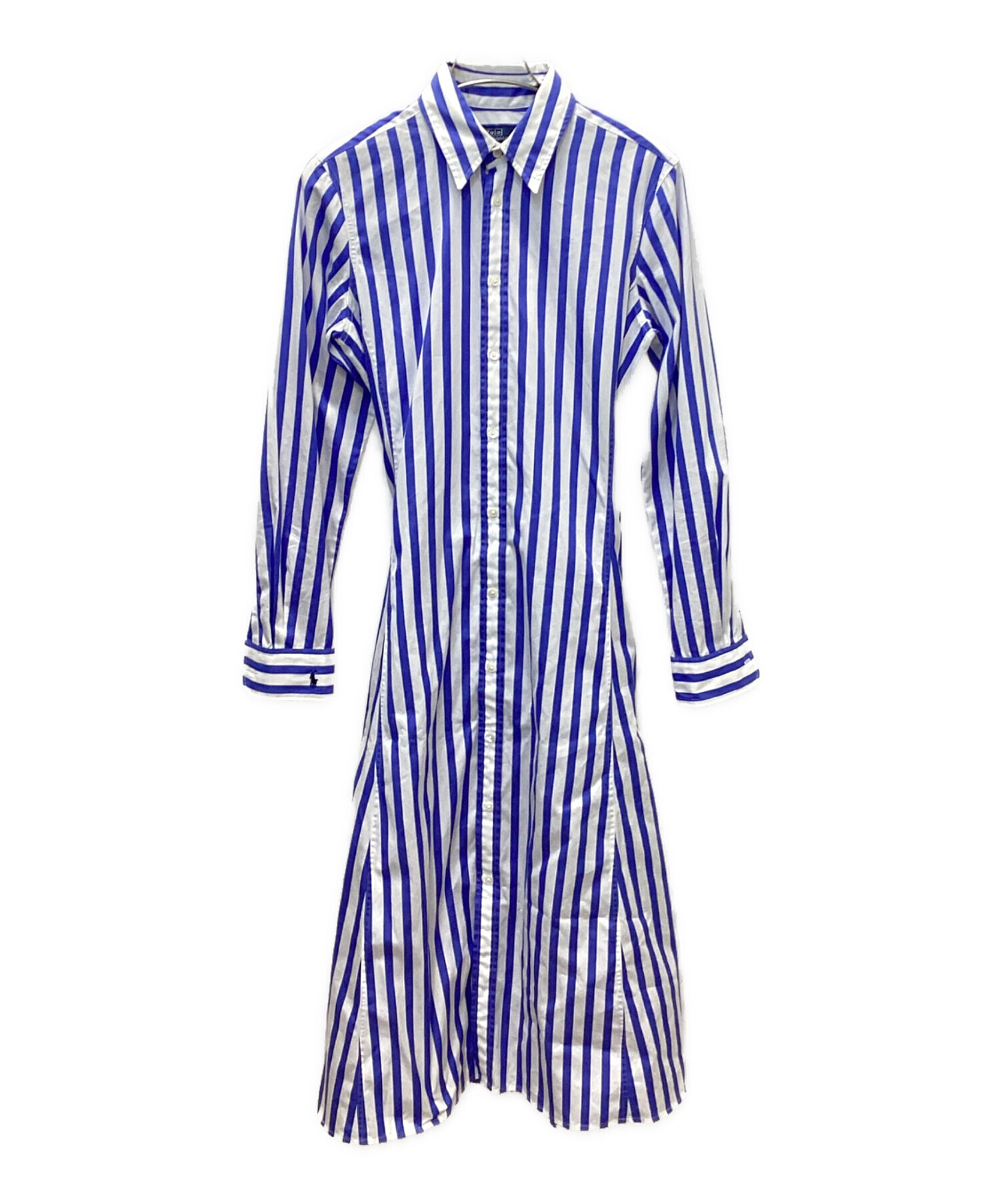 【美品】ポロラルフローレン シャツワンピース ストライプ 紺×白 ひざ丈 美品】ポロラルフローレン シャツワンピース ストライプ 紺×白