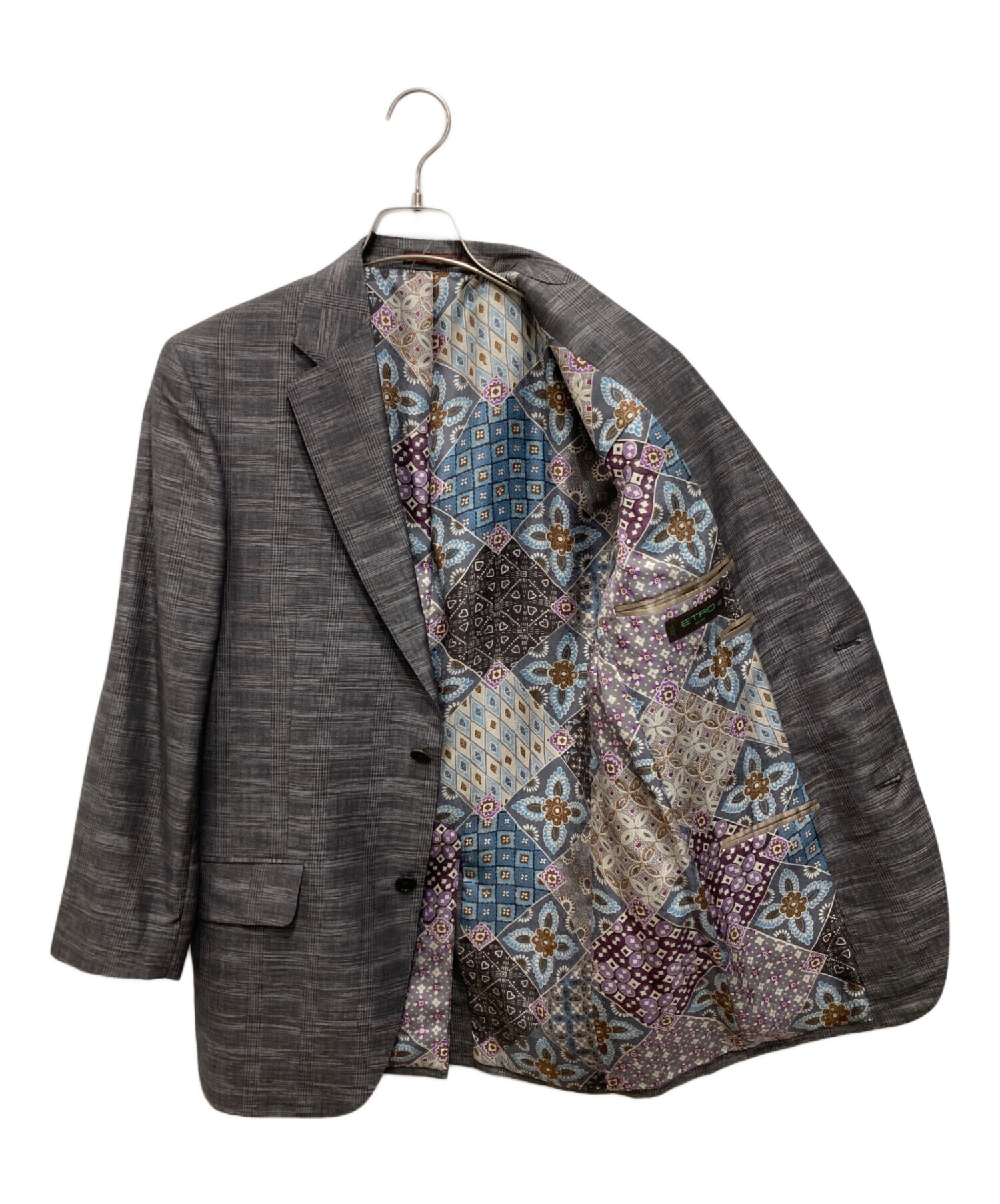 ETRO リーフ柄 テーラードジャケット グレー系 中古・古着通販】ETRO (エトロ) 2B裏地ペイズリーテーラードジャケット