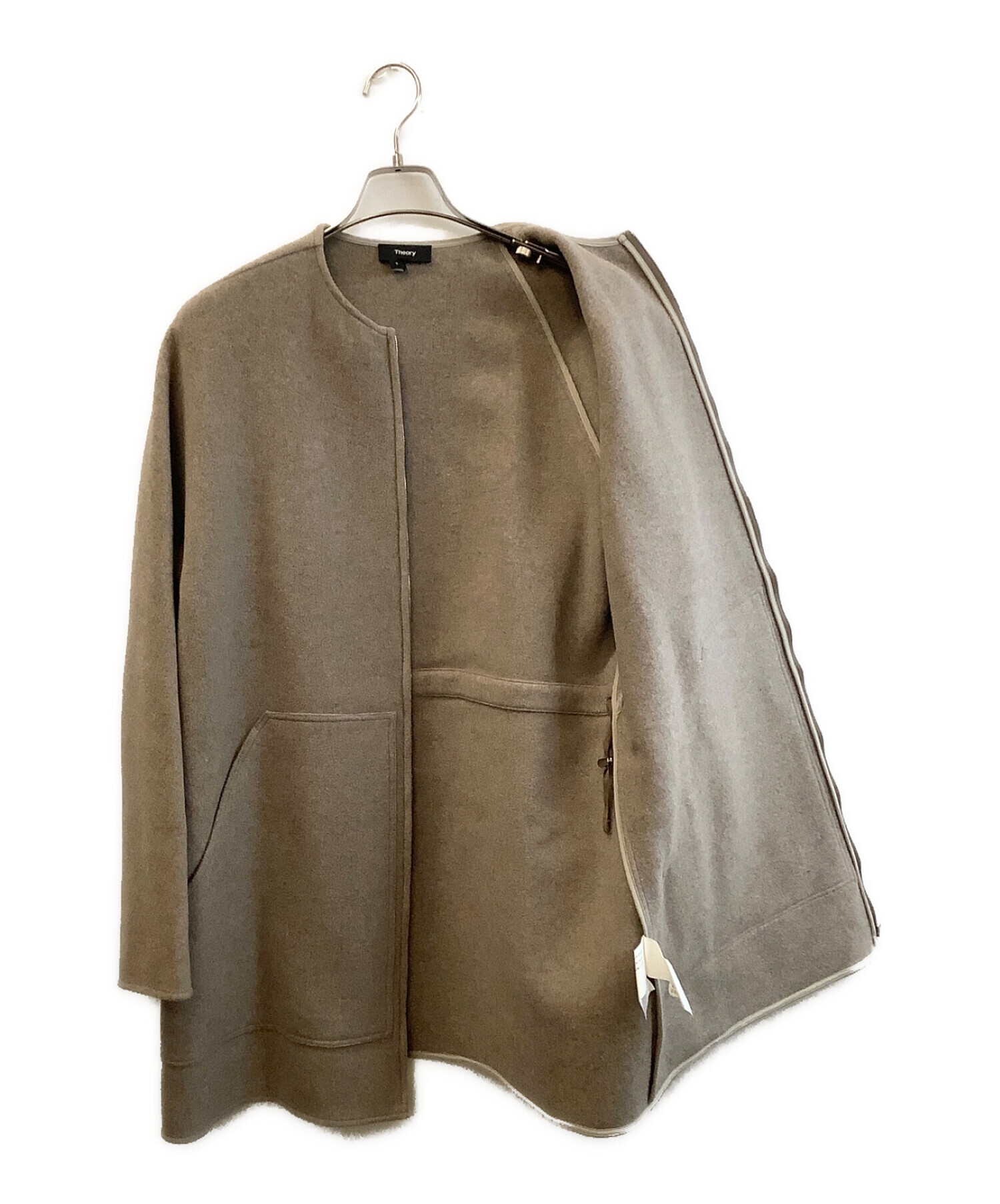 中古・古着通販】theory (セオリー) ノーカラーウールコート ベージュ