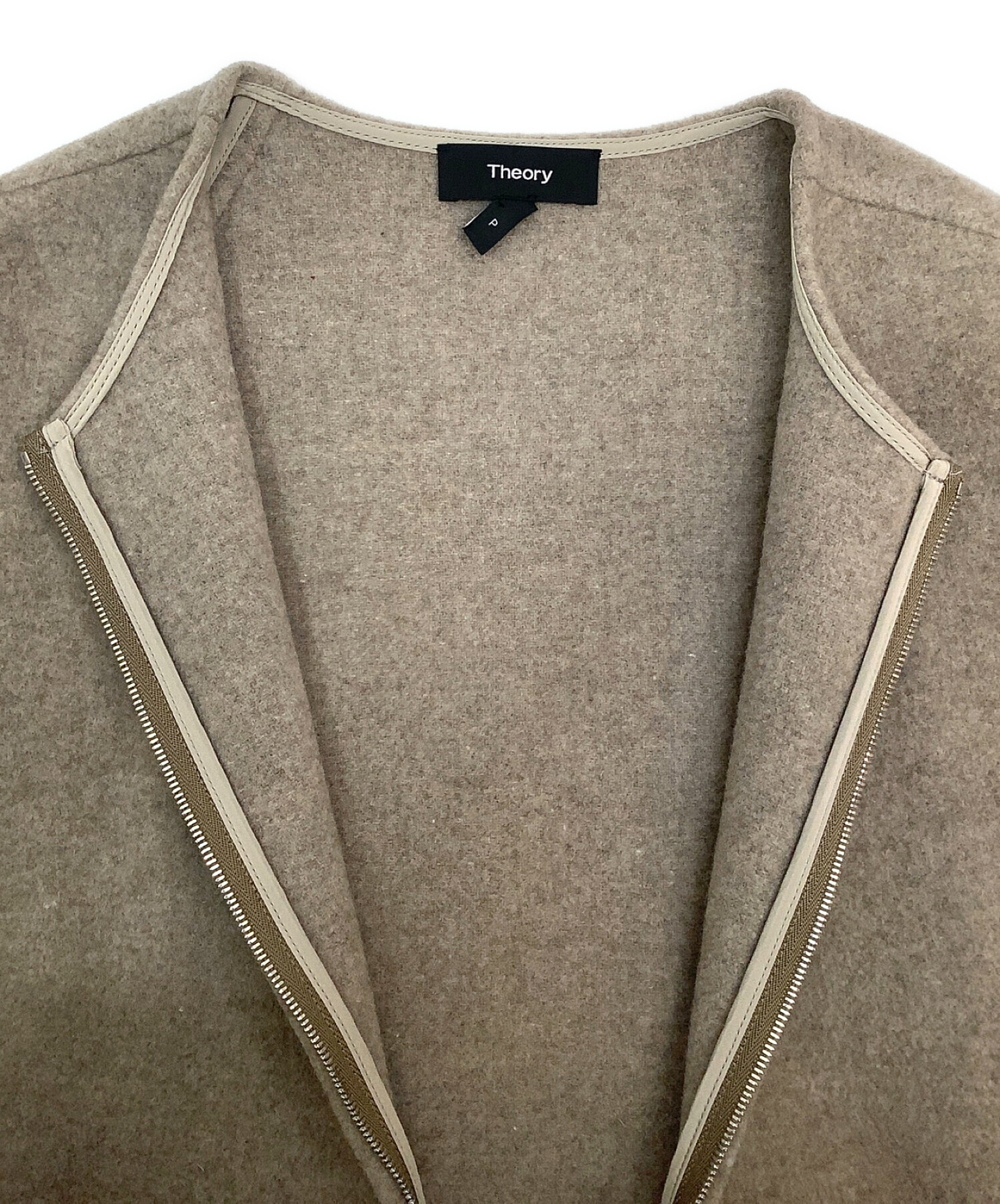 中古・古着通販】theory (セオリー) ノーカラーウールコート ベージュ