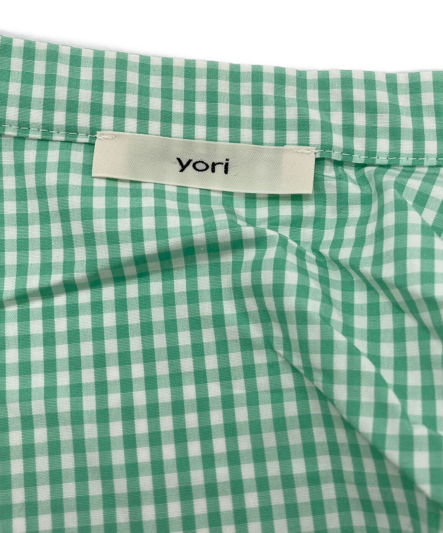 中古・古着通販】yori (ヨリ) ギンガムリボンパフスリーブブラウス 