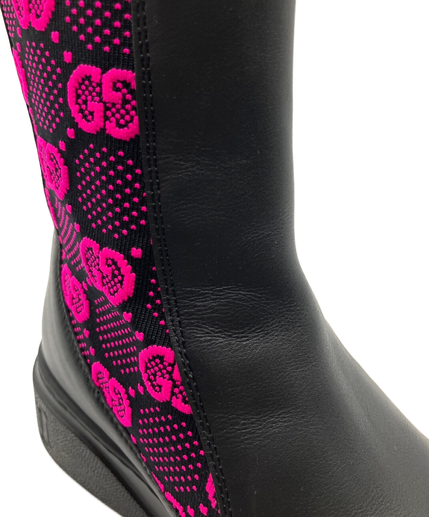 中古・古着通販】GUCCI (グッチ) GGジャージーブーツ ブラック×ピンク