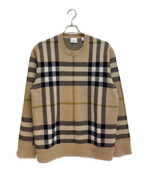 バーバリー チェックラベル ウールセーター 8103192 レディース ベージュ BURBERRY 【中古】 【アパレル・小物】 中古・古着通販】BURBERRY (バーバリー) チェック柄カシミヤセーター