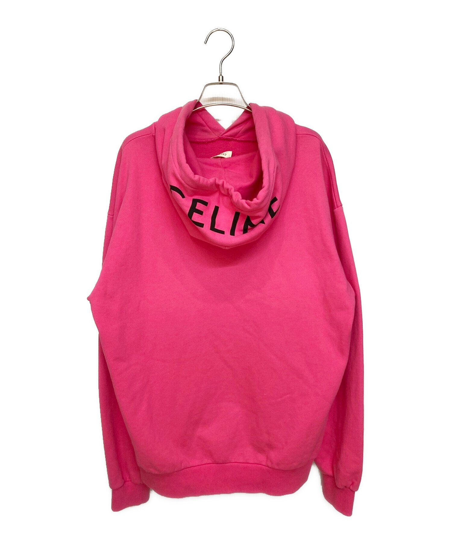 美品　現行　CELINE　パーカー　ロゴプリント　ピンク　サイズS　フード セリーヌパーカー✨ピンク 美品現行CELINEパーカーロゴプリントピンク