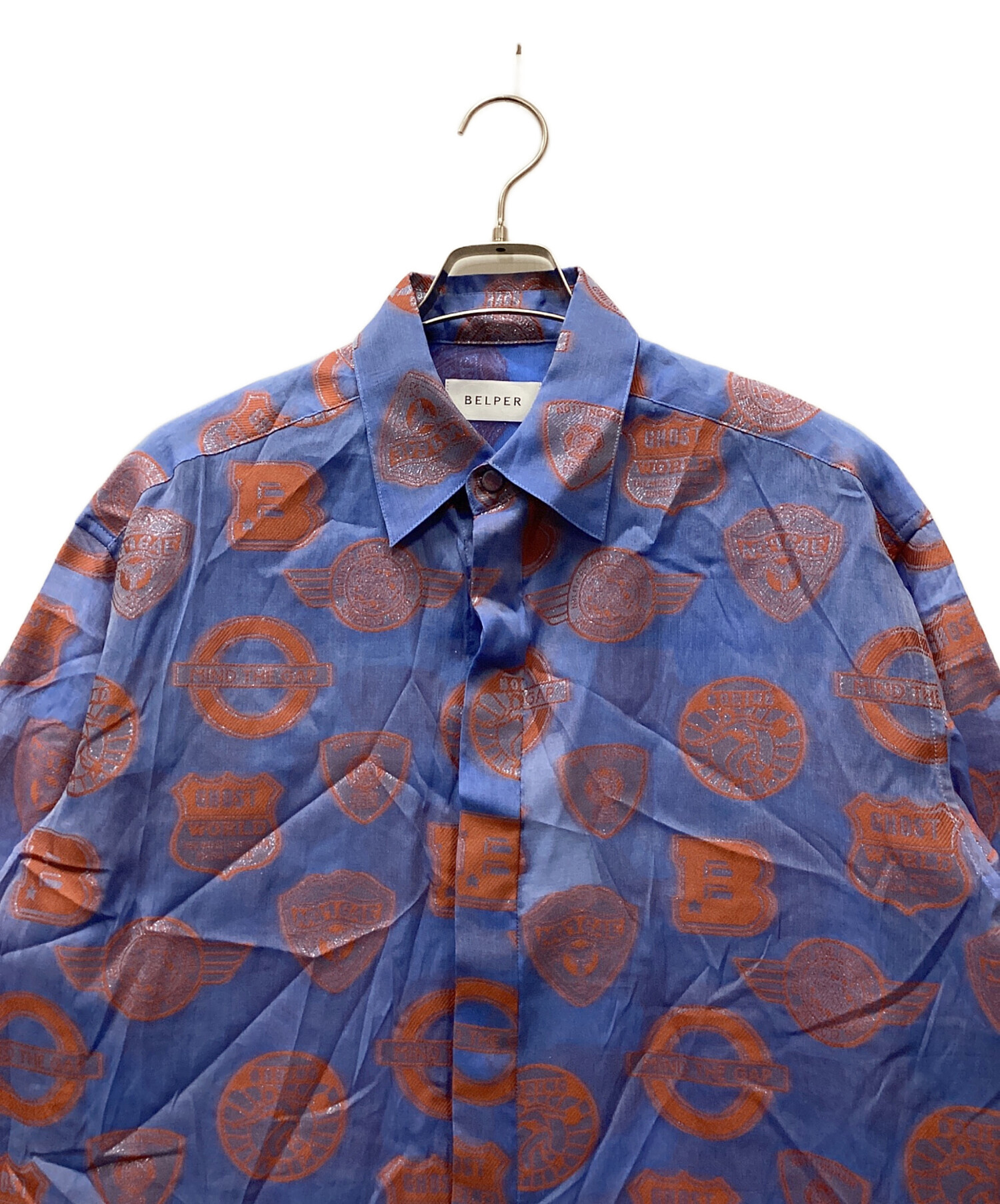 中古・古着通販】BELPER (ベルパー) MANY PATCH SHIRT ブルー×オレンジ 