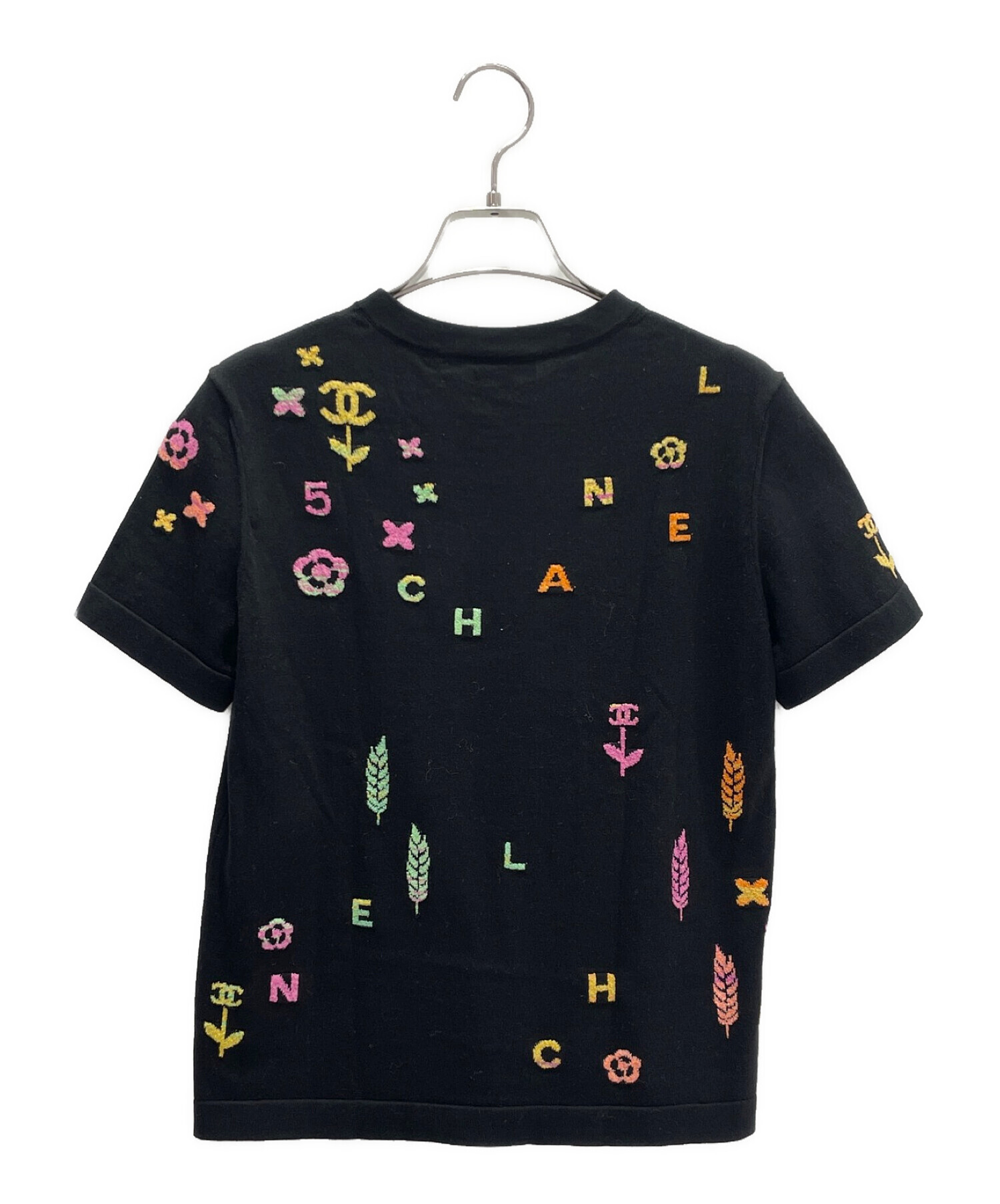 中古・古着通販】CHANEL (シャネル) Multi-Logo Knit T-Shirt ブラック 