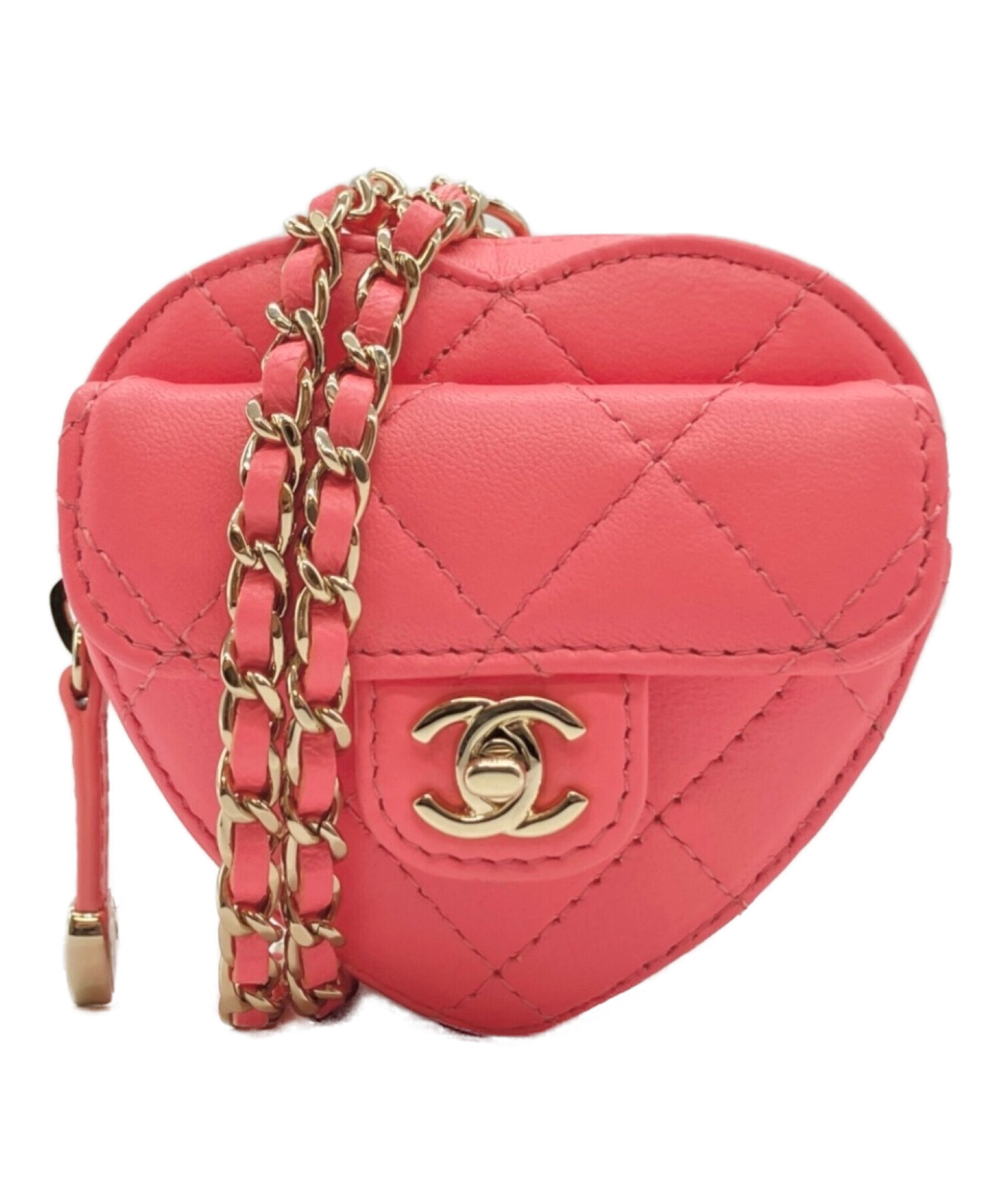 サーモンピンク　ポーチ　シャネル　正規品 中古・古着通販】CHANEL (シャネル) ハートチェーンショルダーポーチ