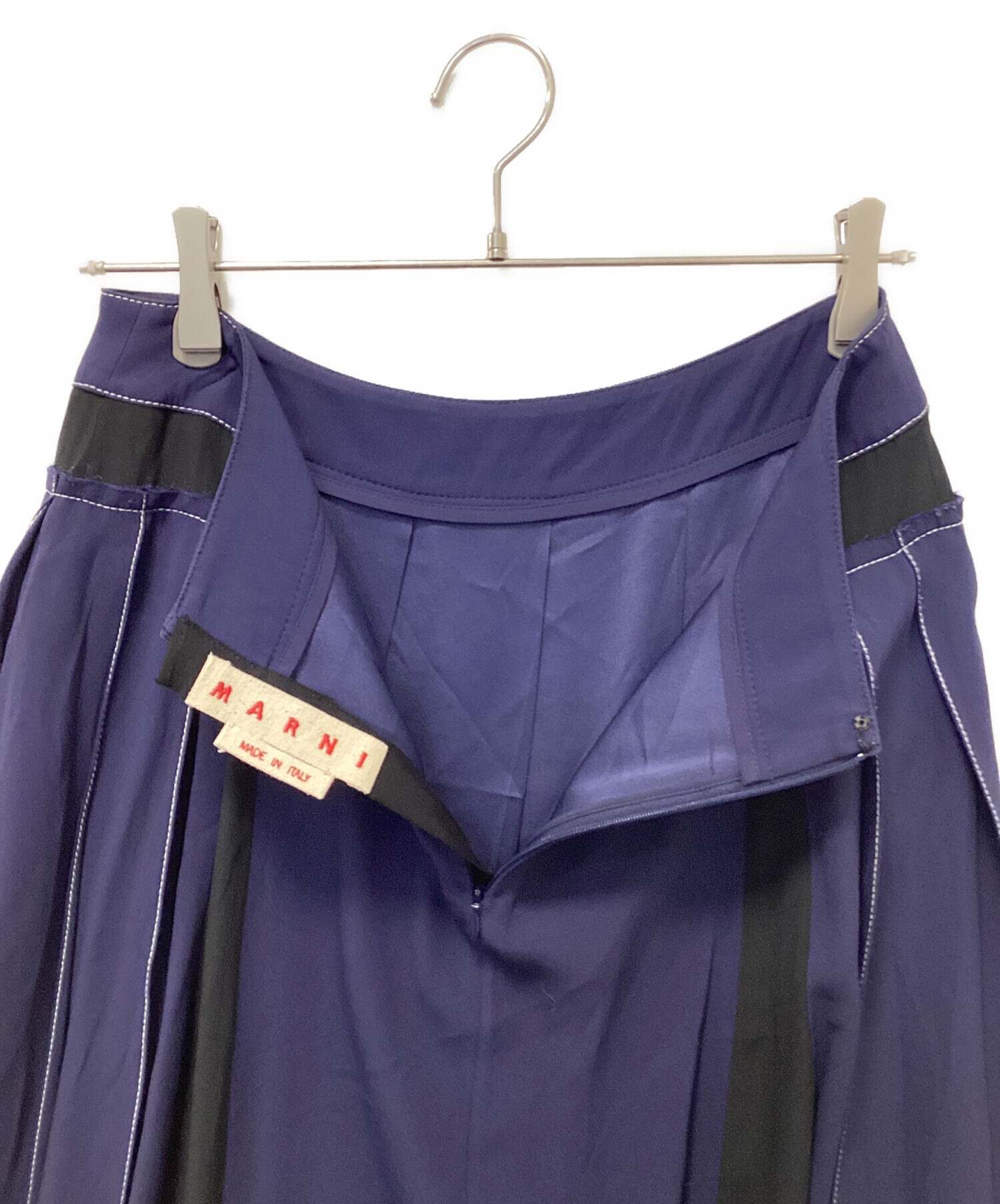 中古・古着通販】MARNI (マルニ) バイカラープリーツスカート ネイビー