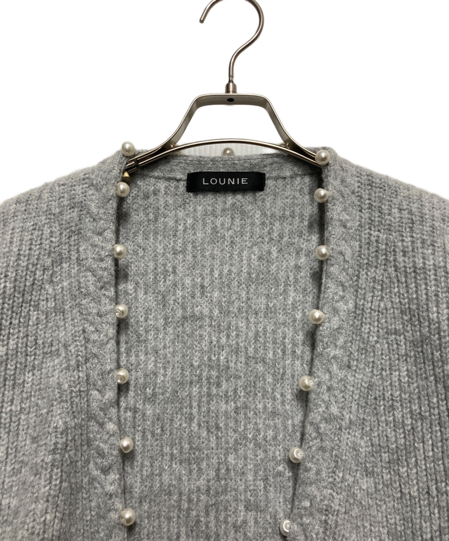 中古・古着通販】LOUNIE (ルーニー) パールニットカーディガン グレー 中古・古着通販】LOUNIE (ルーニー) パールニットカーディガン グレー