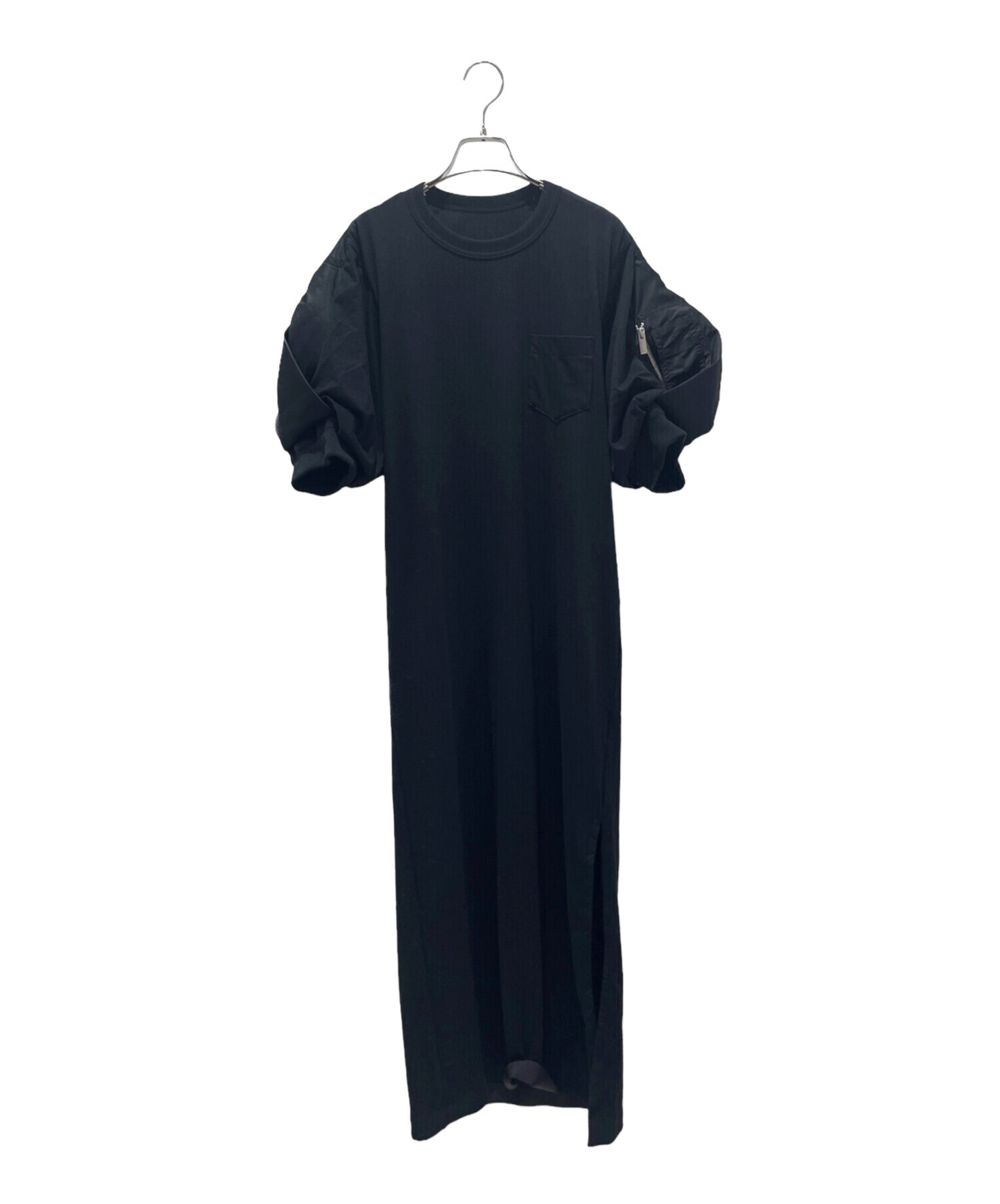 ワンピース sacai 24aw Nylon Twill Dress 中古・古着通販】sacai (サカイ) Nylon Twill&Jersey Dress ブラック
