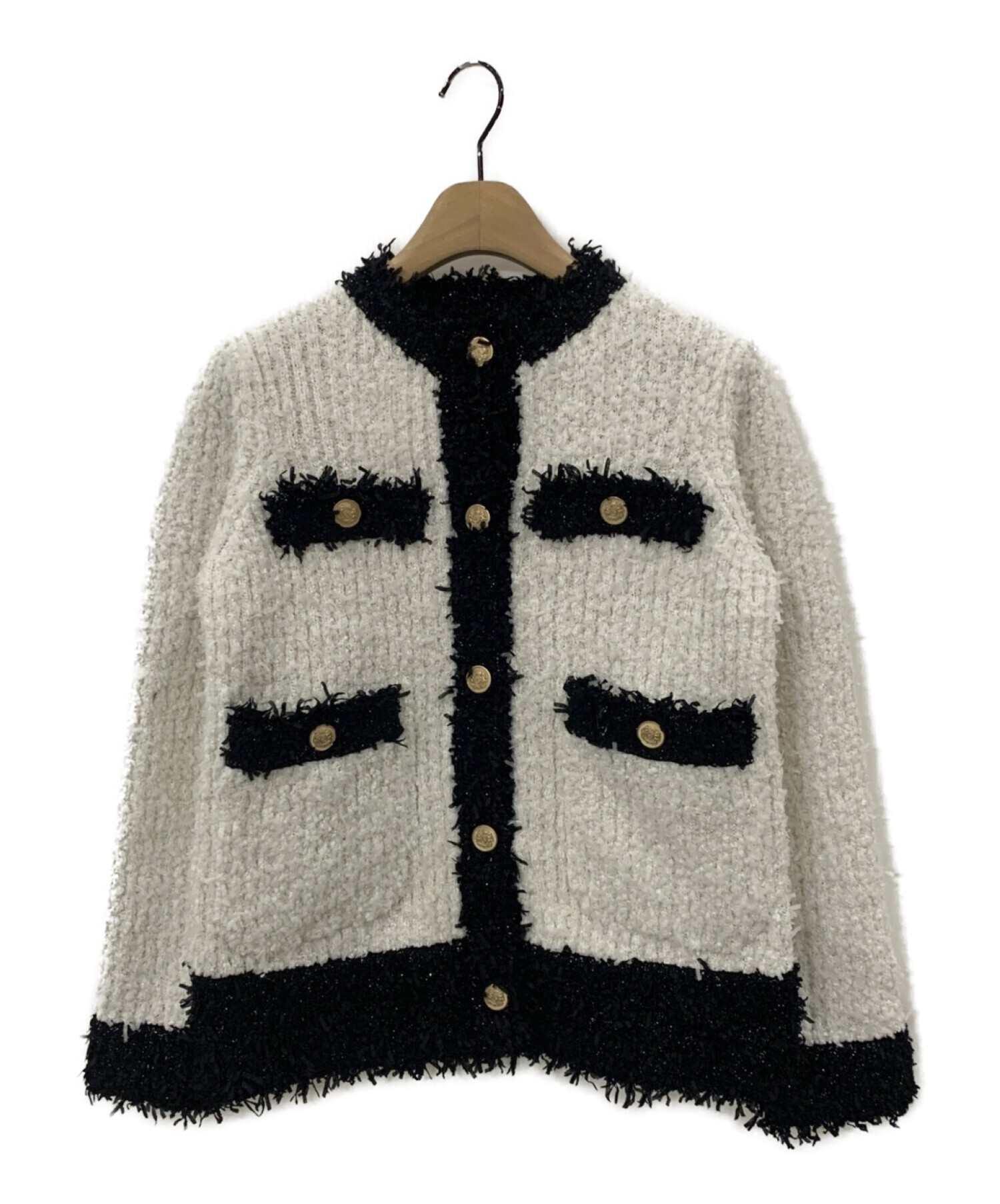 極美品✨セルフォード 2022年モデル ツイードニットカーディガン 金ボタン 紺 中古・古着通販】CELFORD (セルフォード) ツイードニットカーディガン