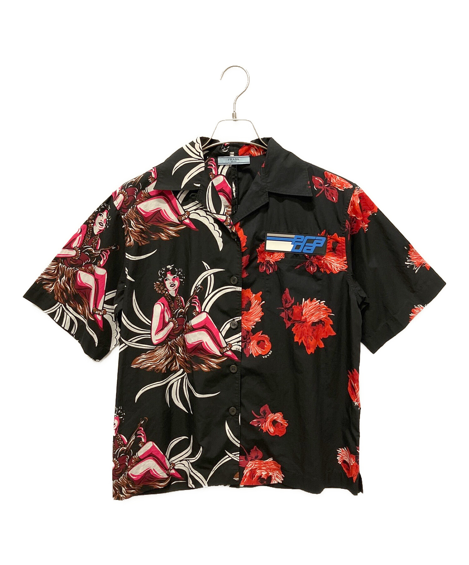 PRADA フリル半袖シャツ 中古・古着通販】PRADA (プラダ) コンビネーションプリント半袖シャツ