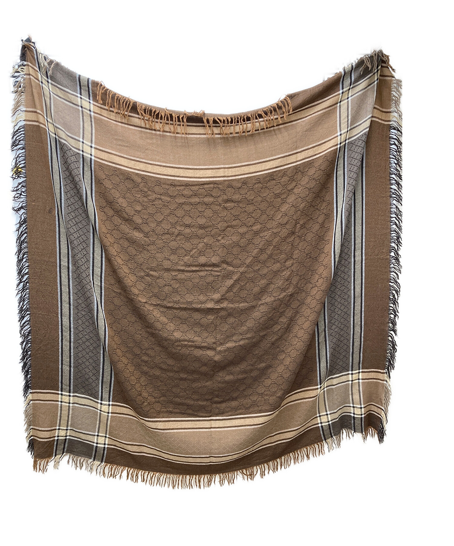 中古・古着通販】GUCCI (グッチ) GG総柄フリンジストール ブラウン