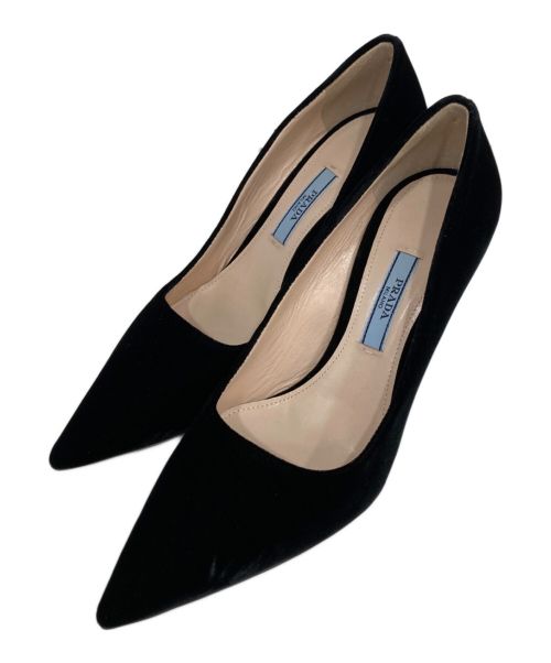 PRADA 美品 プラダ ブラック 黒 パンプス 40 ポインテッドトゥ 中古・古着通販】PRADA (プラダ) ベルベットポインテッドトゥ