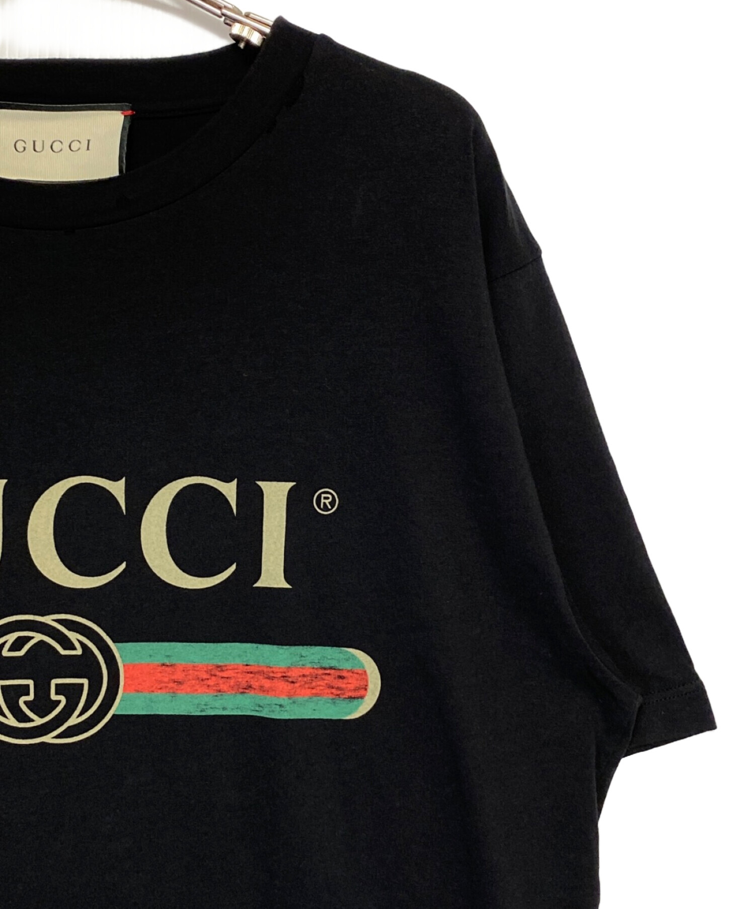 【美品】グッチ☆フローラル刺繍Tシャツ ヴィンテージロゴ ダメージ加工 中古・古着通販】GUCCI (グッチ) ダメージ加工ロゴTシャツ ブラック