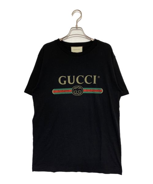 中古・古着通販】GUCCI (グッチ) ダメージ加工ロゴTシャツ ブラック