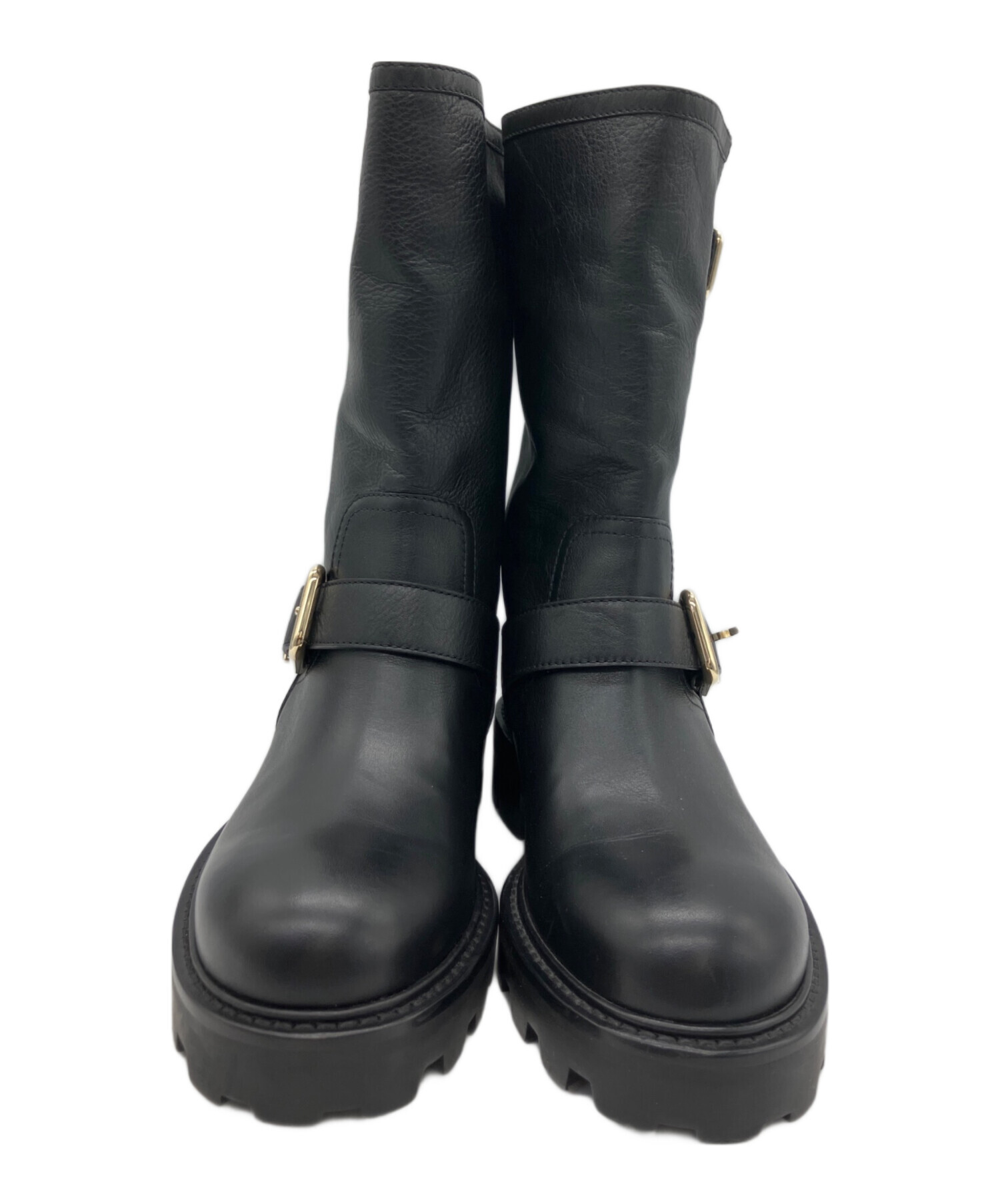 【美品】ジミーチュウ BIKER II　ブーツ　黒　ブラック　23cm 36 JIMMY CHOO（ジミーチュウ） ニーハイブーツ BIKER II OTK FLAT QOZ