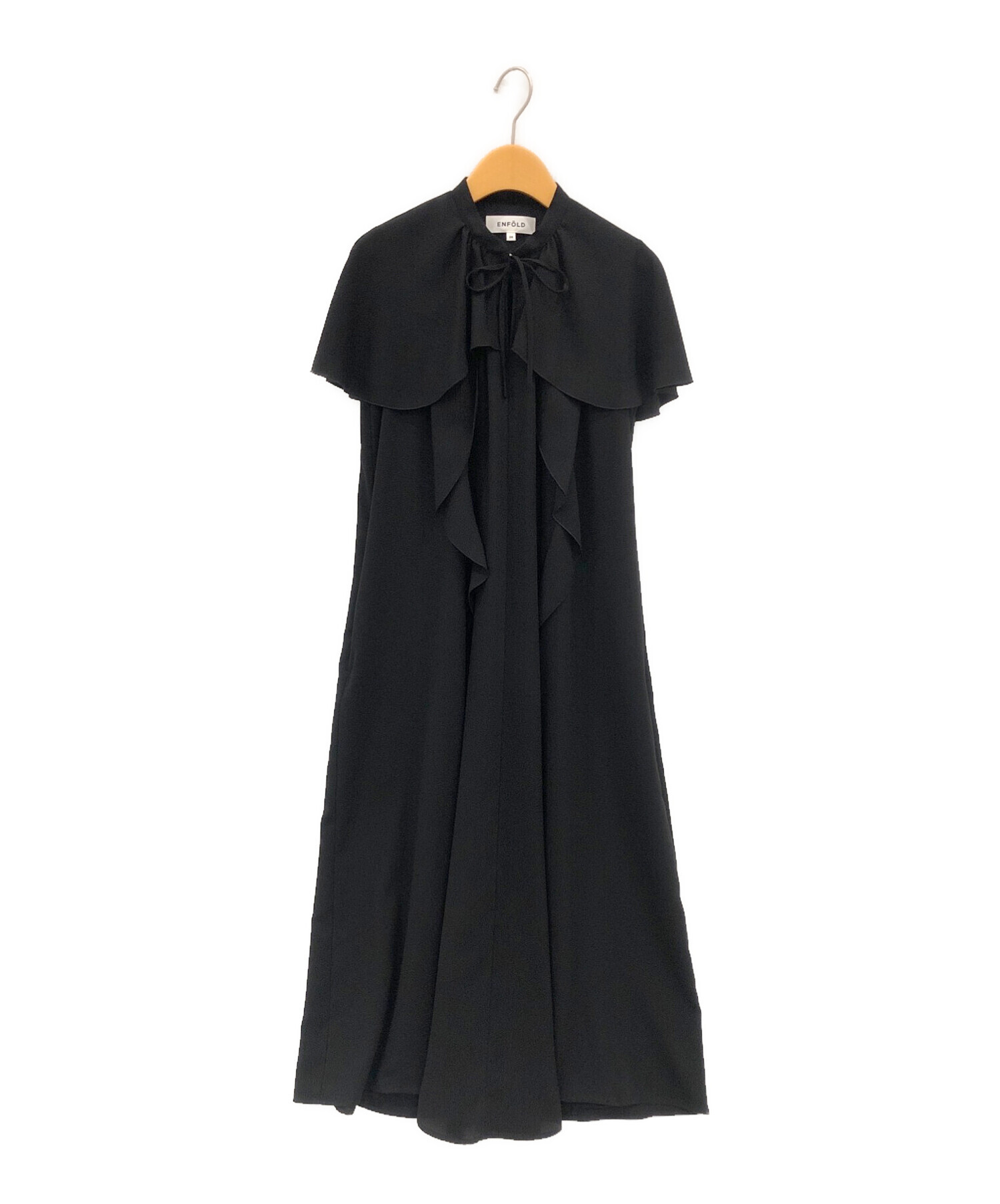中古・古着通販】ENFOLD (エンフォルド) CAPE-SLEEVE DRESS ブラック 