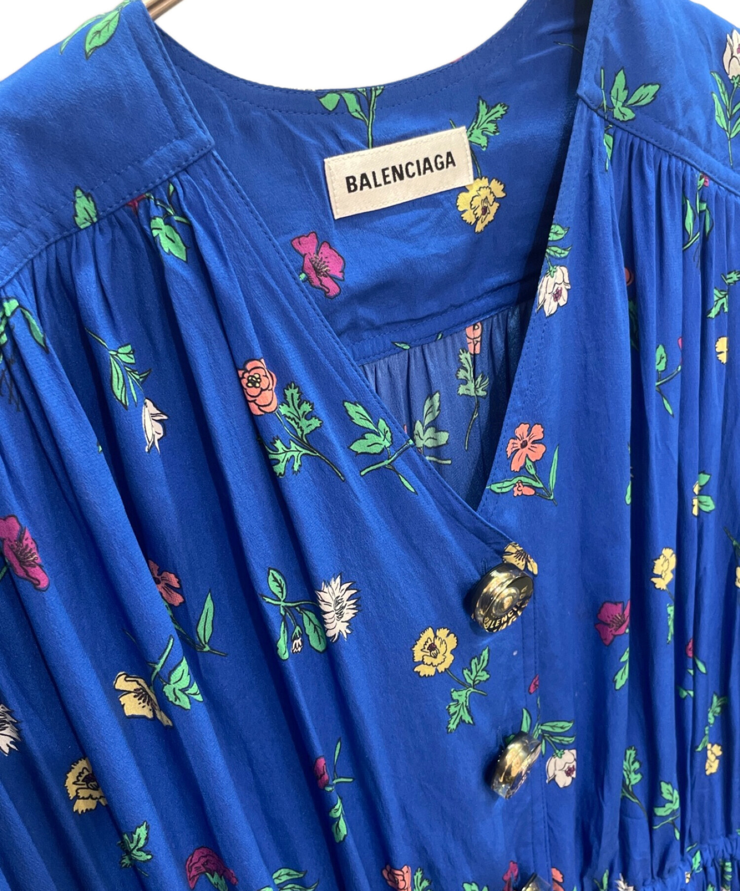 中古・古着通販】BALENCIAGA (バレンシアガ) フローラル ドレス ブルー  