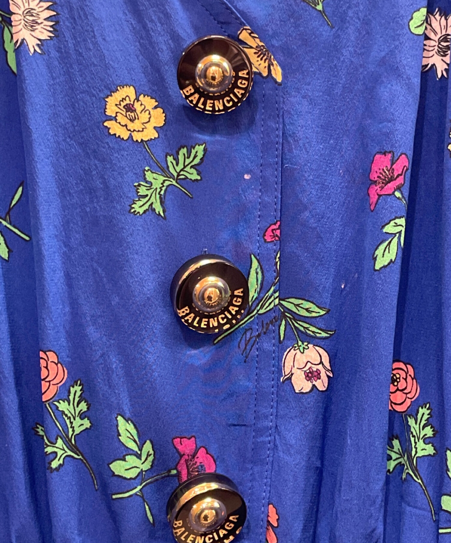 中古・古着通販】BALENCIAGA (バレンシアガ) フローラル ドレス ブルー