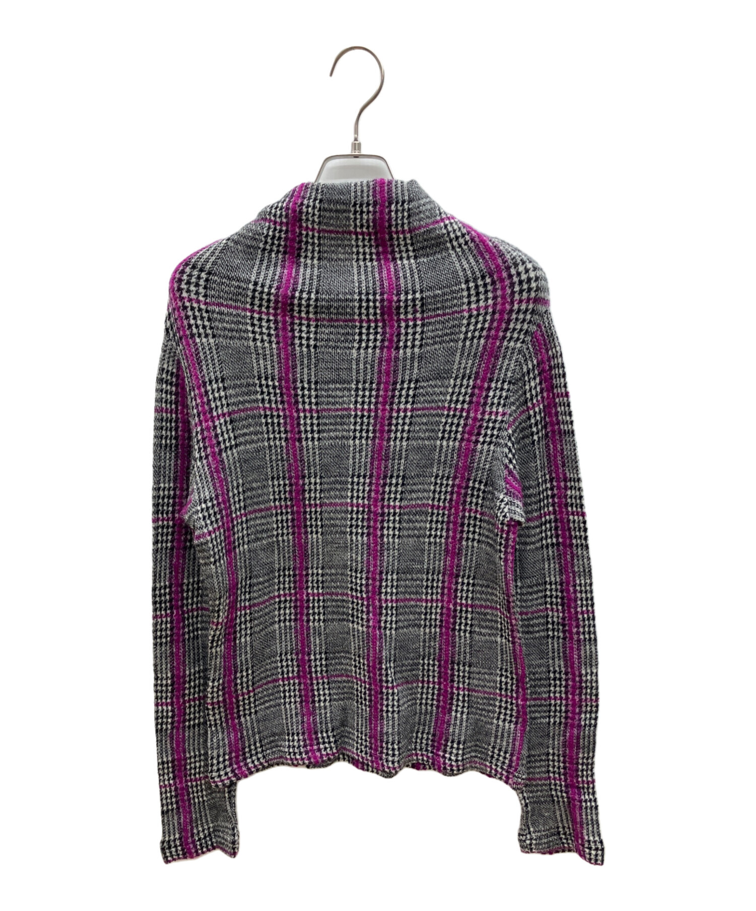 中古・古着通販】Y's (ワイズ) チェックウールハイネックニット グレー