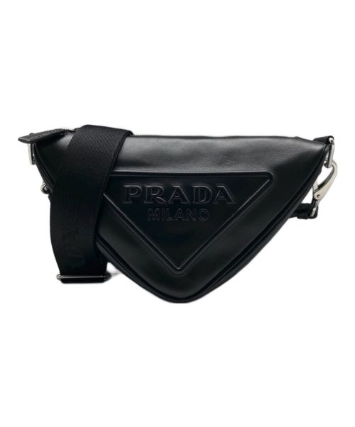 【正規品】 Prada プラダ　エンポスロゴトライアングルショルダー黒キャンバス プラダ PRADA 2VY007 エンボスロゴトライアングルキャンバス