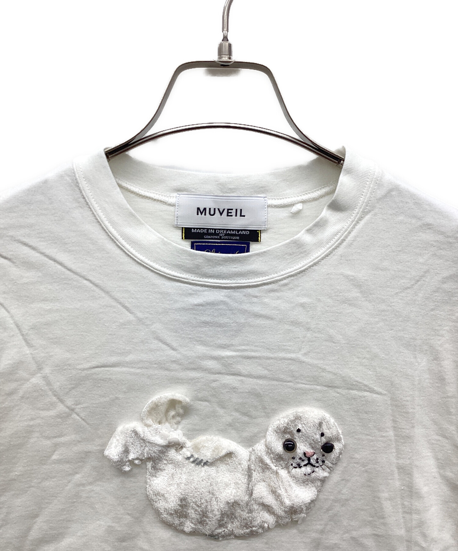 MUVEIL ミュベール スウェット M 白 【古着】【中古】【送料無料】 中古・古着通販】MUVEIL (ミュベール) アザラシモチーフTシャツ