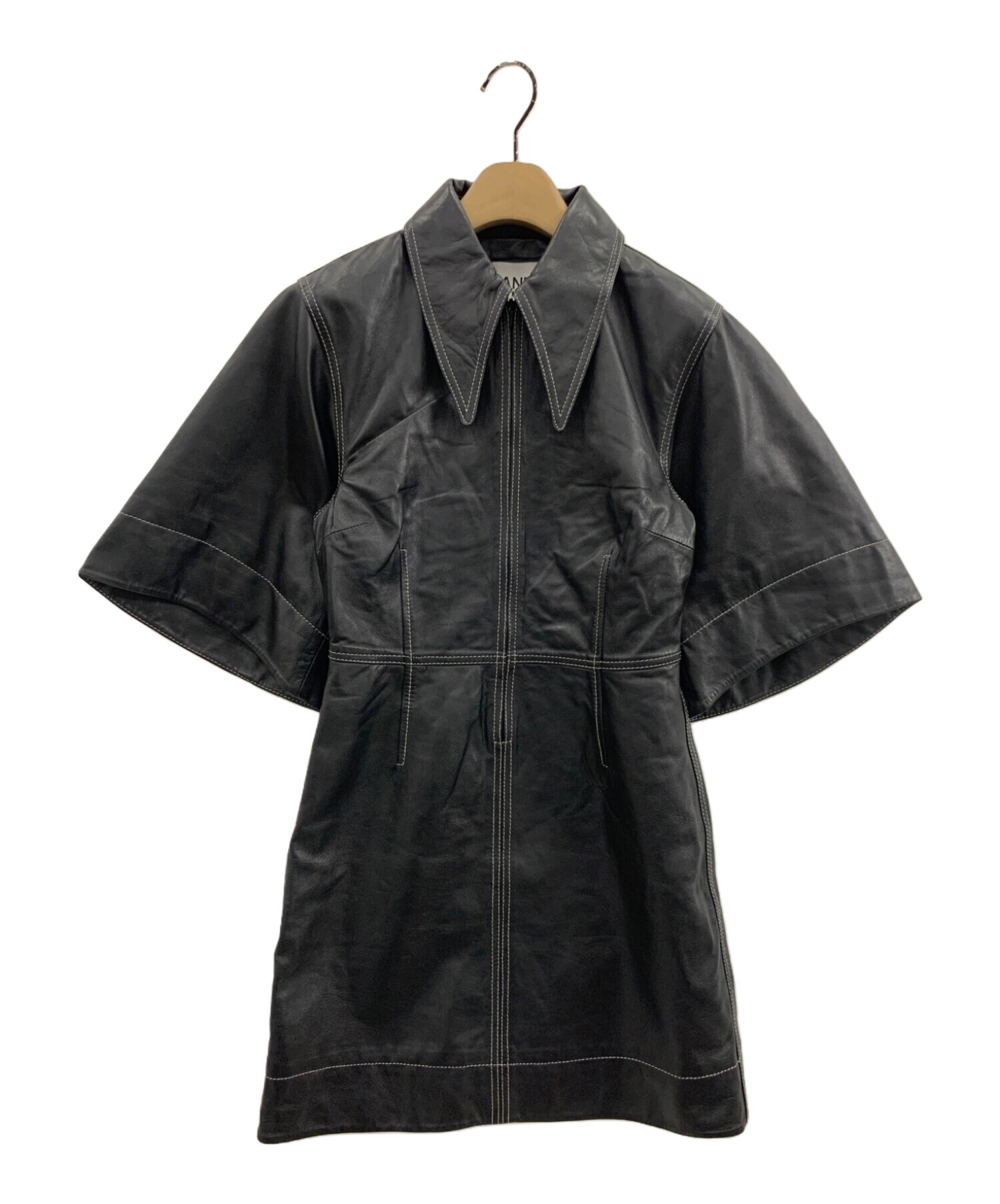 中古・古着通販】Ganni (ガニー) レザーミニワンピース ブラック
