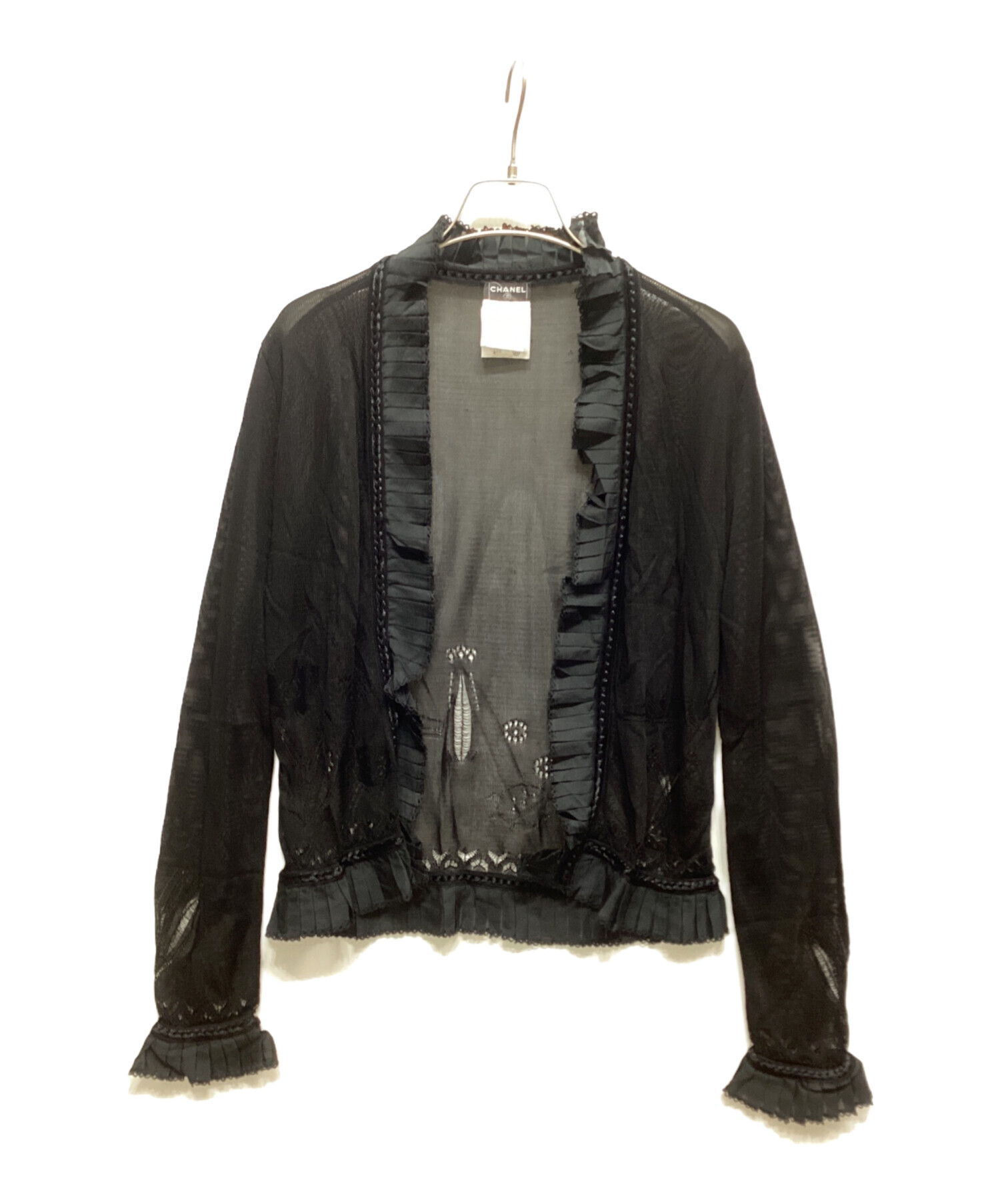 鑑定済CHANELシャネルブラック カーディガン長袖ロゴ釦 鑑定済CHANELシャネルブラック カーディガン長袖ロゴ釦