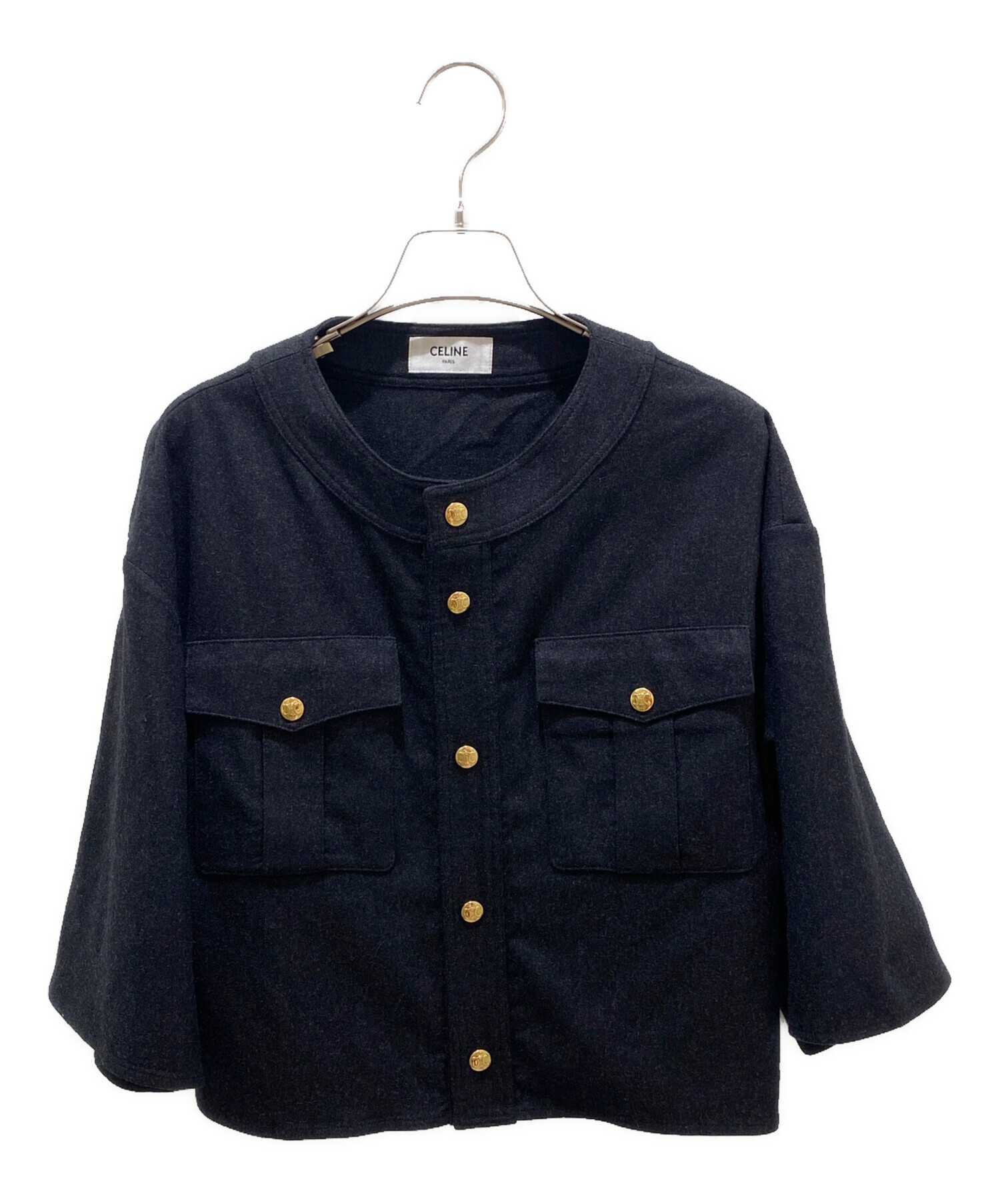 セリーヌ　ウールカシミヤジャケット　36 中古・古着通販】CELINE (セリーヌ) カシミヤノーカラージャケット