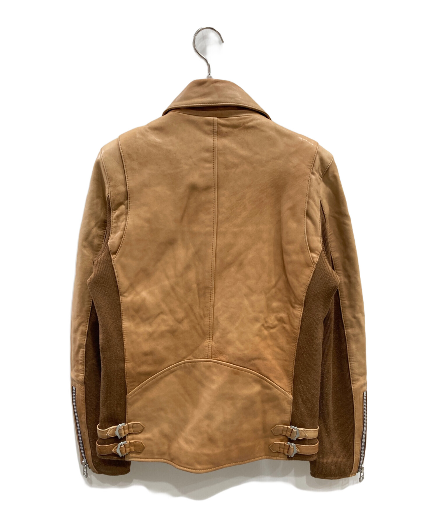 美品 ビームス ラムレザー 羊革 ノーカラー ライダースジャケット ベージュ 1 美品 ビームス ラムレザー 羊革 ノーカラー ライダースジャケット