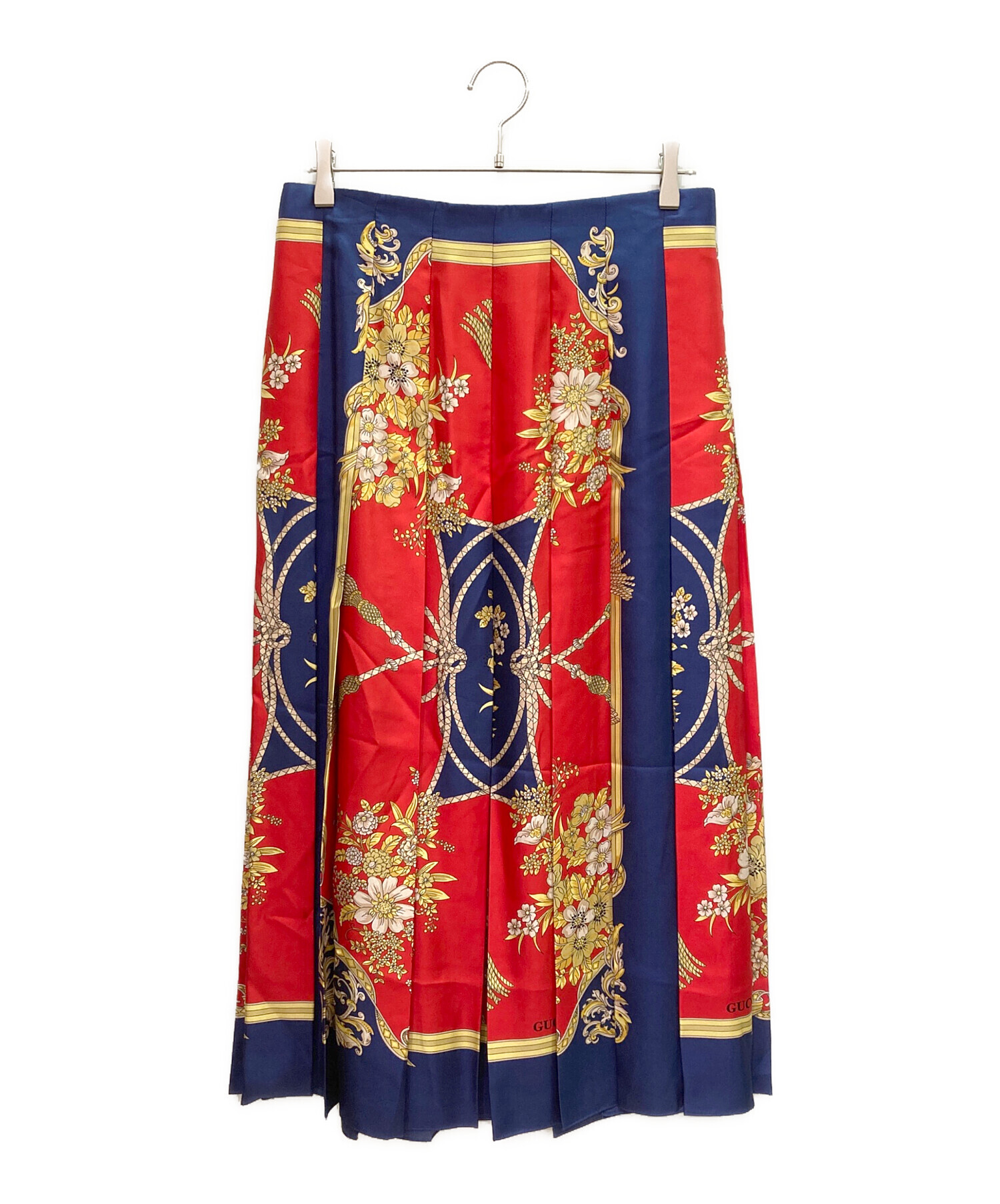 中古・古着通販】GUCCI (グッチ) スカーフ柄 シルク プリーツスカート