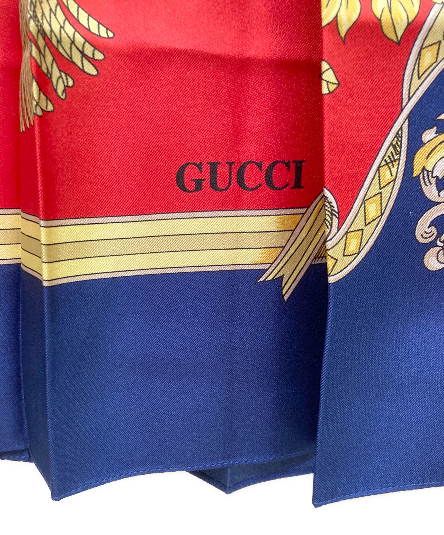 中古・古着通販】GUCCI (グッチ) スカーフ柄 シルク プリーツスカート