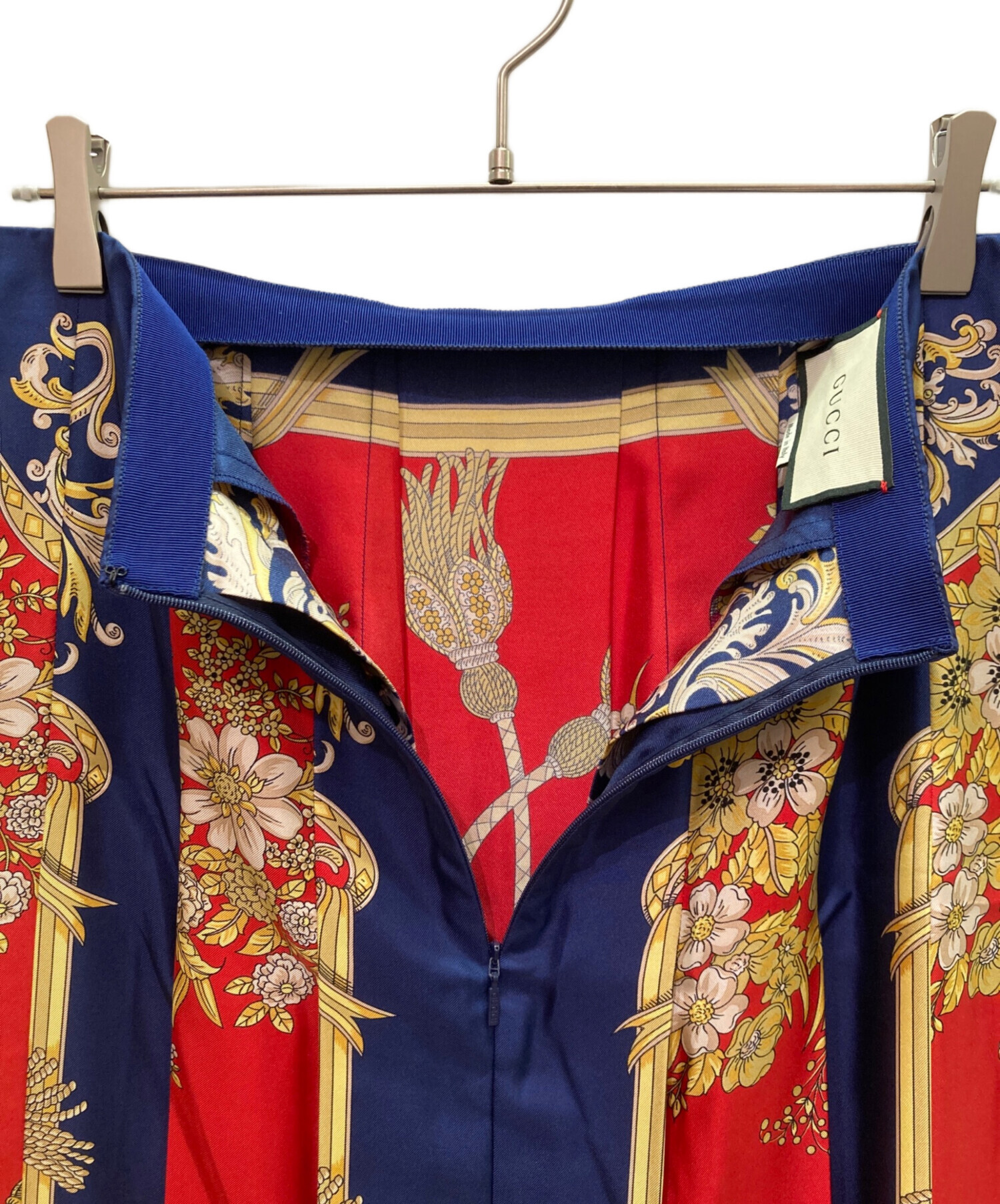 中古・古着通販】GUCCI (グッチ) スカーフ柄 シルク プリーツスカート