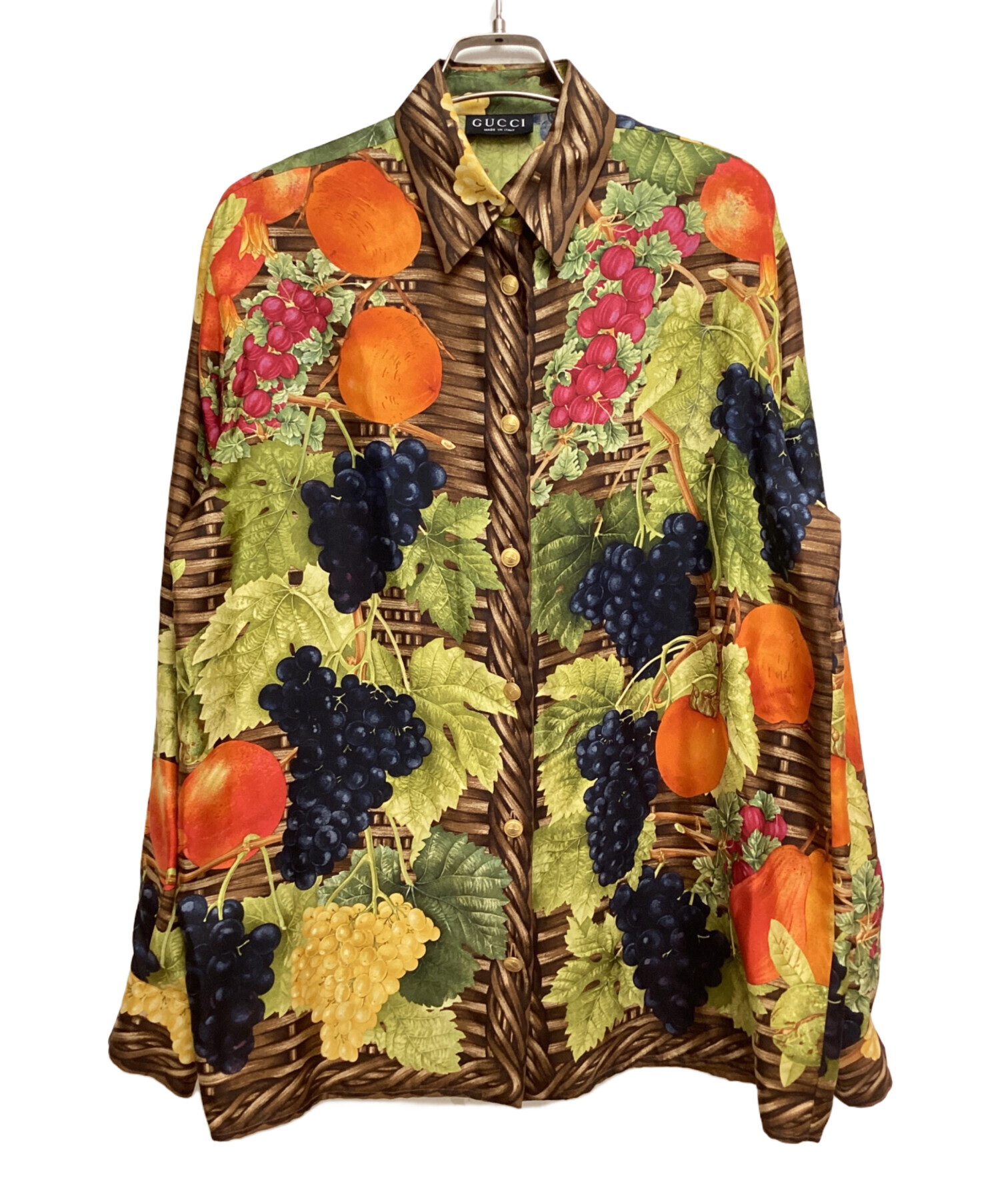 中古・古着通販】GUCCI (グッチ) フルーツ総柄シルクシャツ ブラウン 