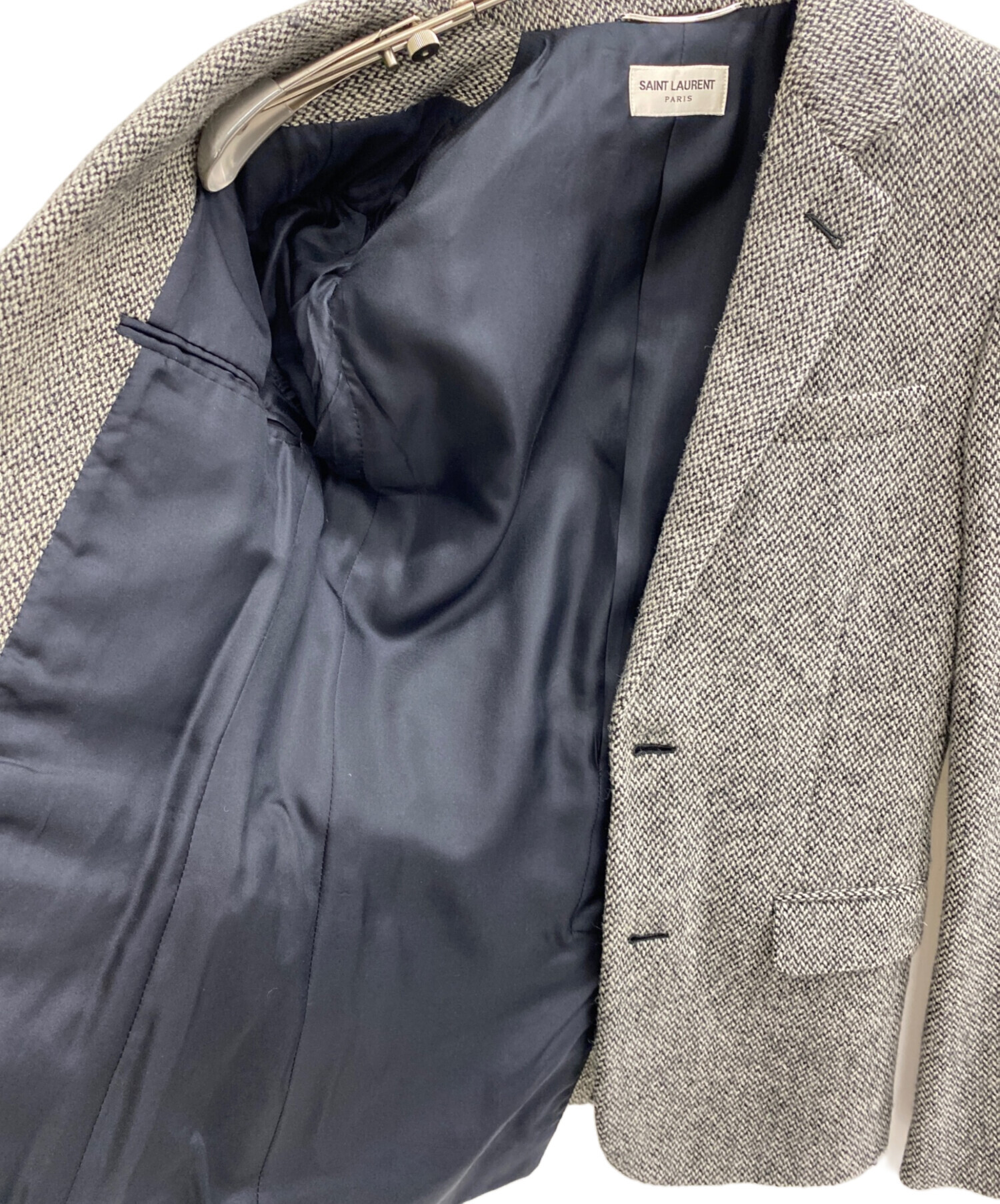 サンローランパリ　テーラードジャケット　ヘリンボーン　ツイード　レザーパッチ 中古・古着通販】Saint Laurent Paris (サンローランパリ) レザー