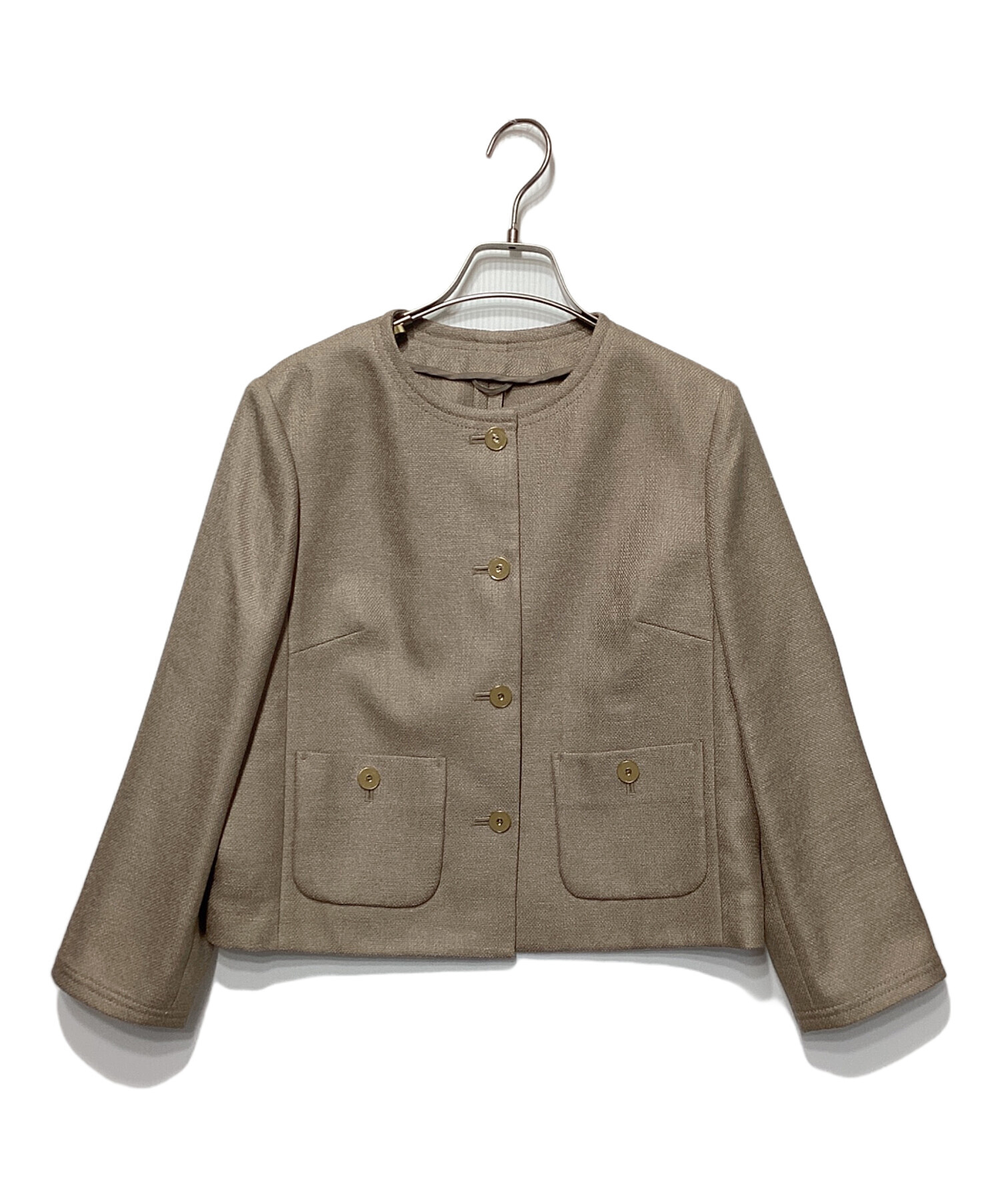 ノーカラージャケット リネン調バスケットノーカラー ジャケット