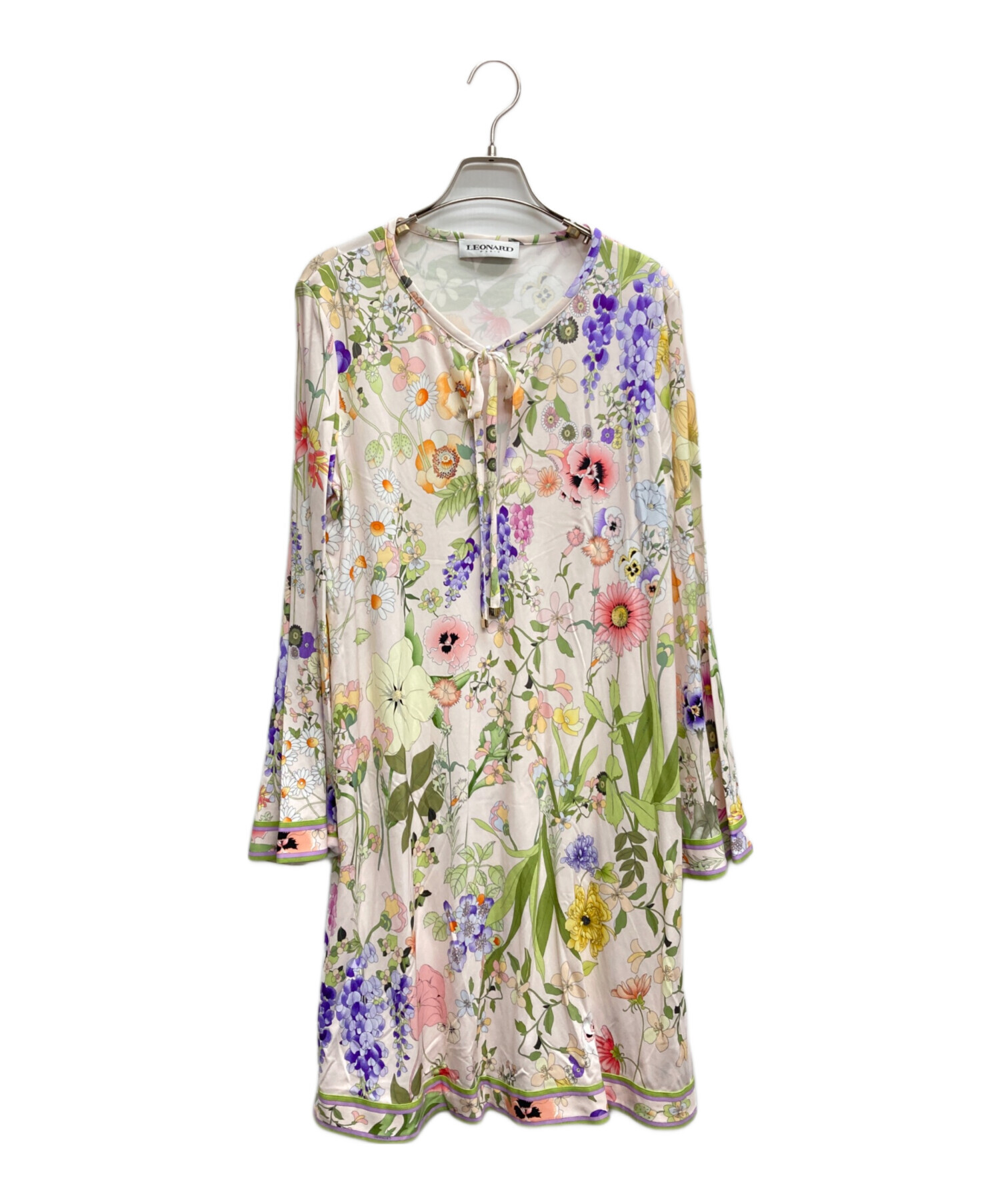 LEONARD レオナール ワンピース 美品 七分袖 レオナール 花柄 七分袖