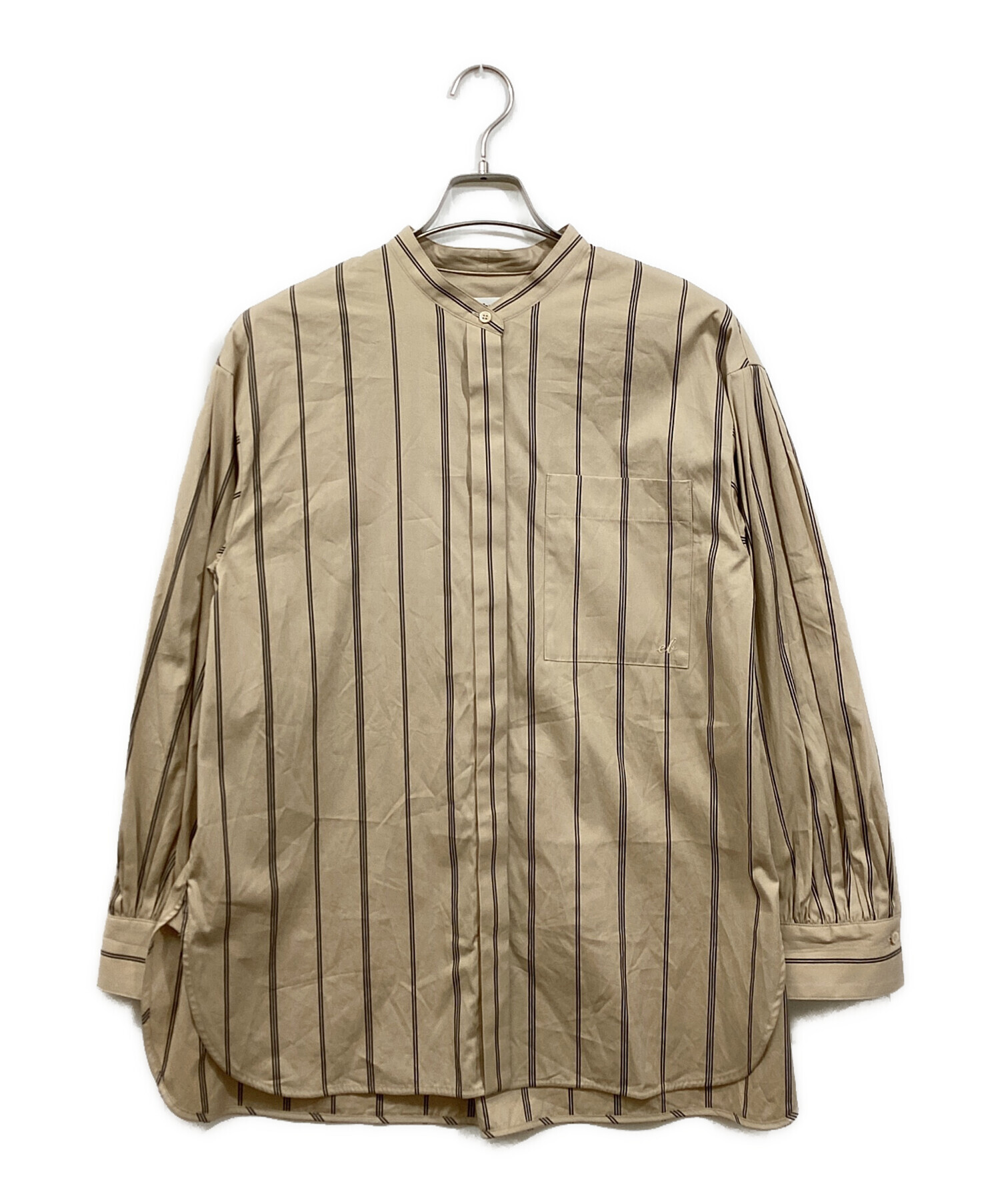 ebure エッセンシャルコットン ストライプシャツ ライトグレー 38