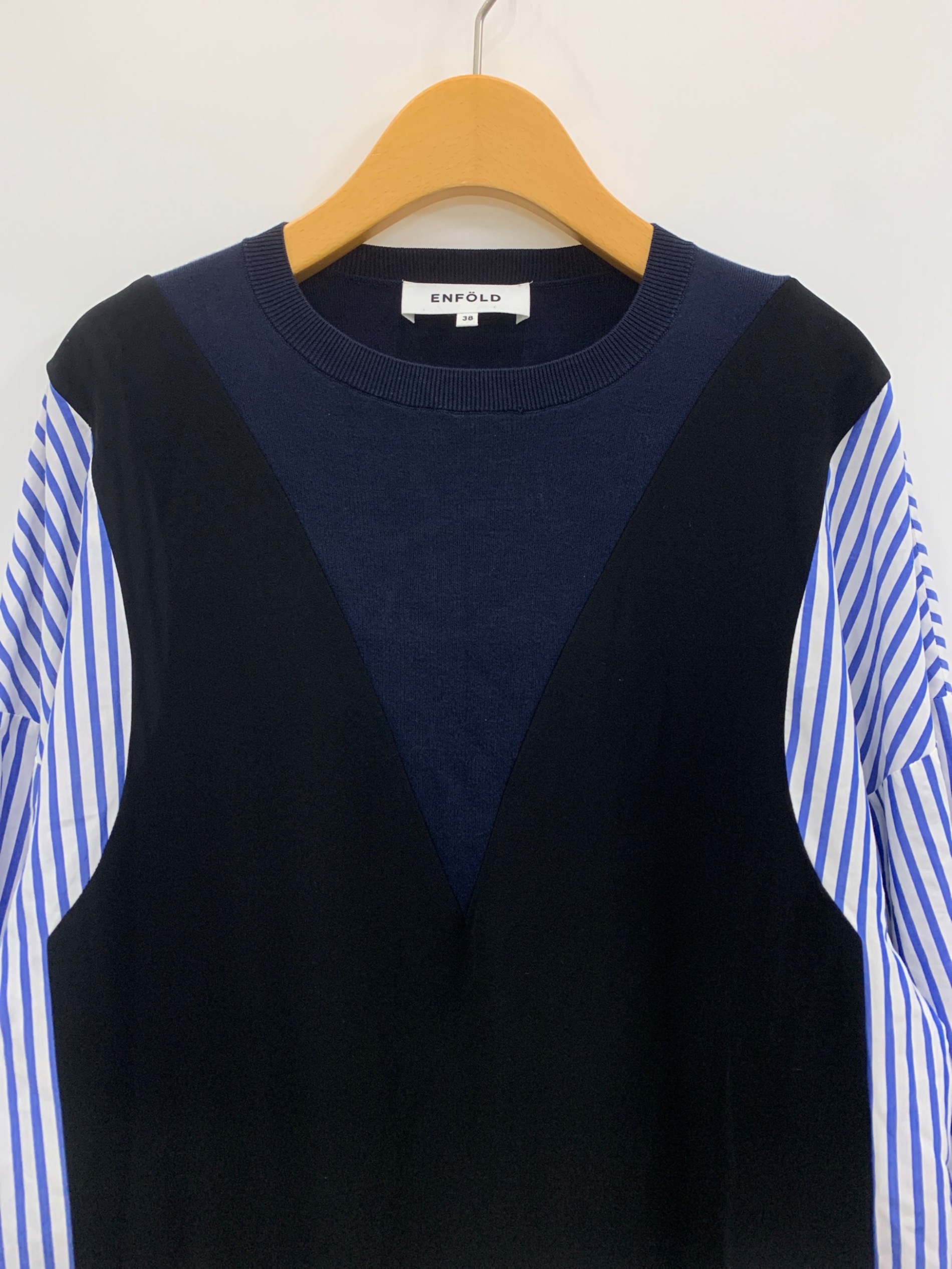 ENFOLD エンフォルド ダブルサテンニット SHIRT PULLOVER 紺 【公式通販】