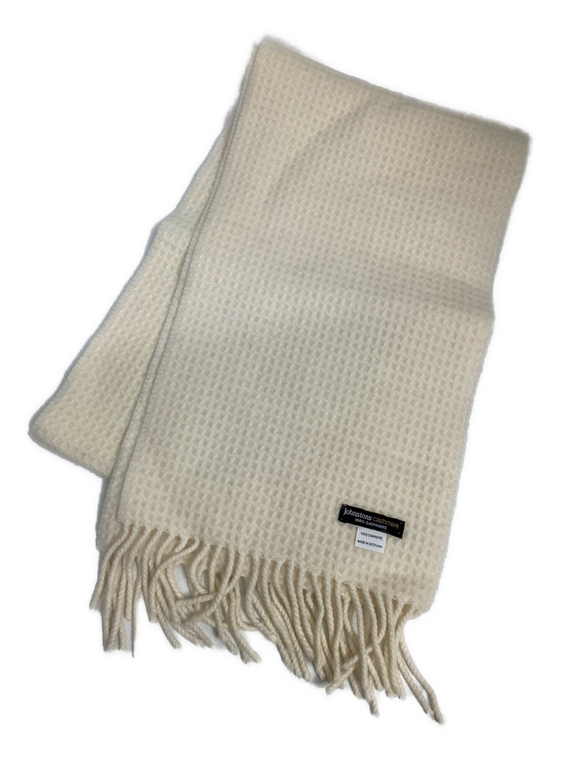 【未使用】ジョンストンズ 大判 マフラー カシミヤ 100 チェック アイボリー ジョンストンズ JOHNSTONS 【日本正規品】ジョンストンズ オブ