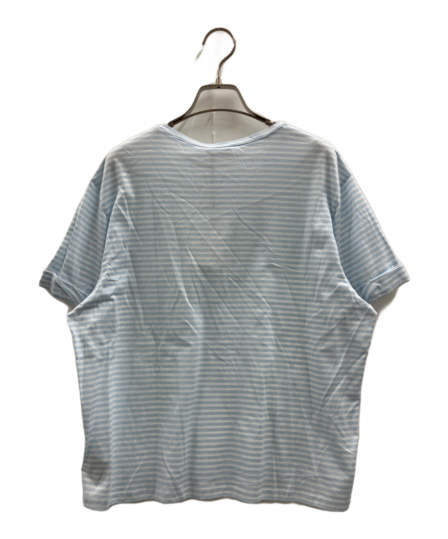 美品 Theory セオリー カットソー コットン チャコールグレー ホワイト S 23春夏 ボーダー Tシャツ クルーネック ノースリーブ トップス  大人 きれいめ オフィス カジュアル【レディース】【中古】 中古・古着通販】theory (セオリー) ボーダーTシャツ スカイブルー